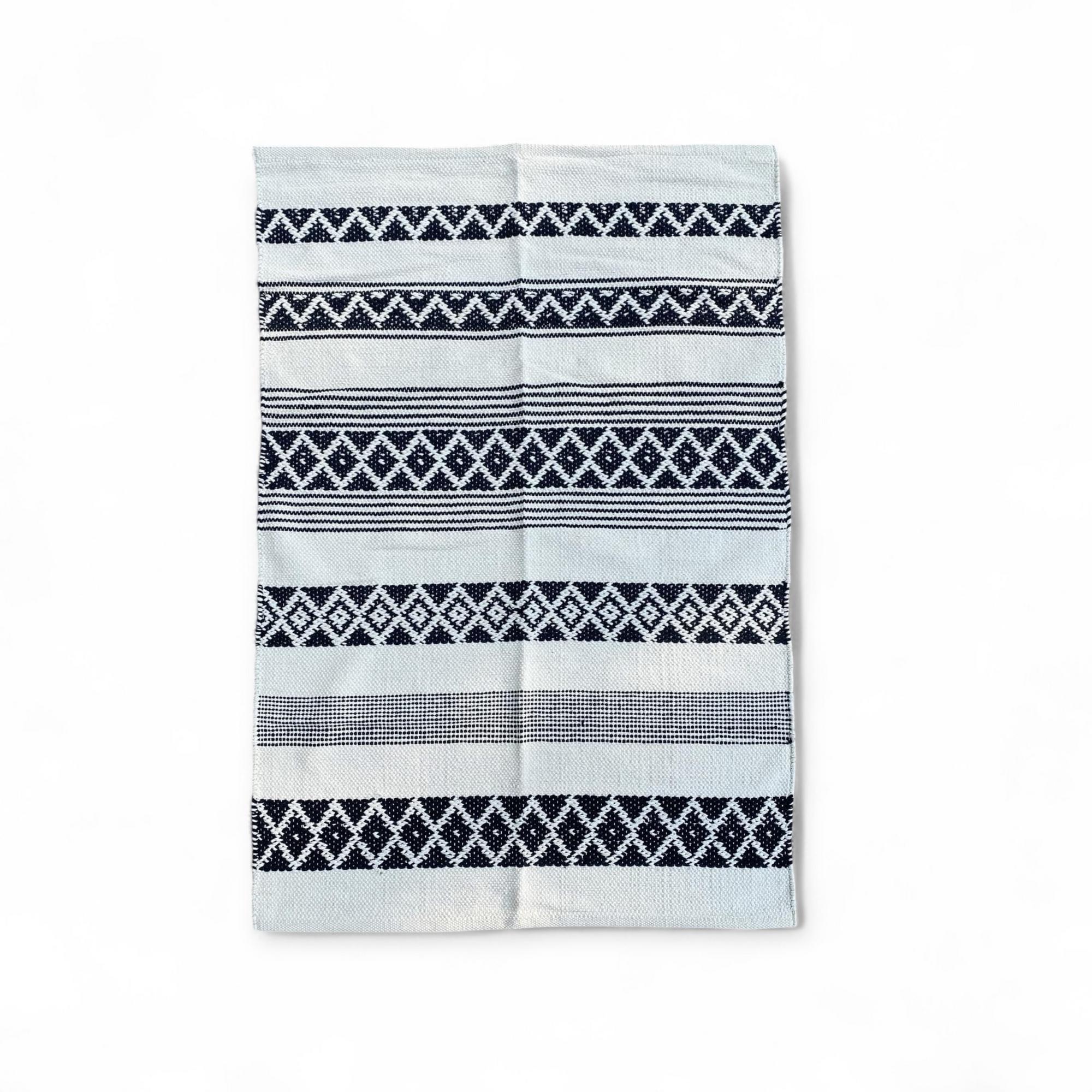 Килимок тканий біло-чорний орнаментальні смуги бавовна CT-174