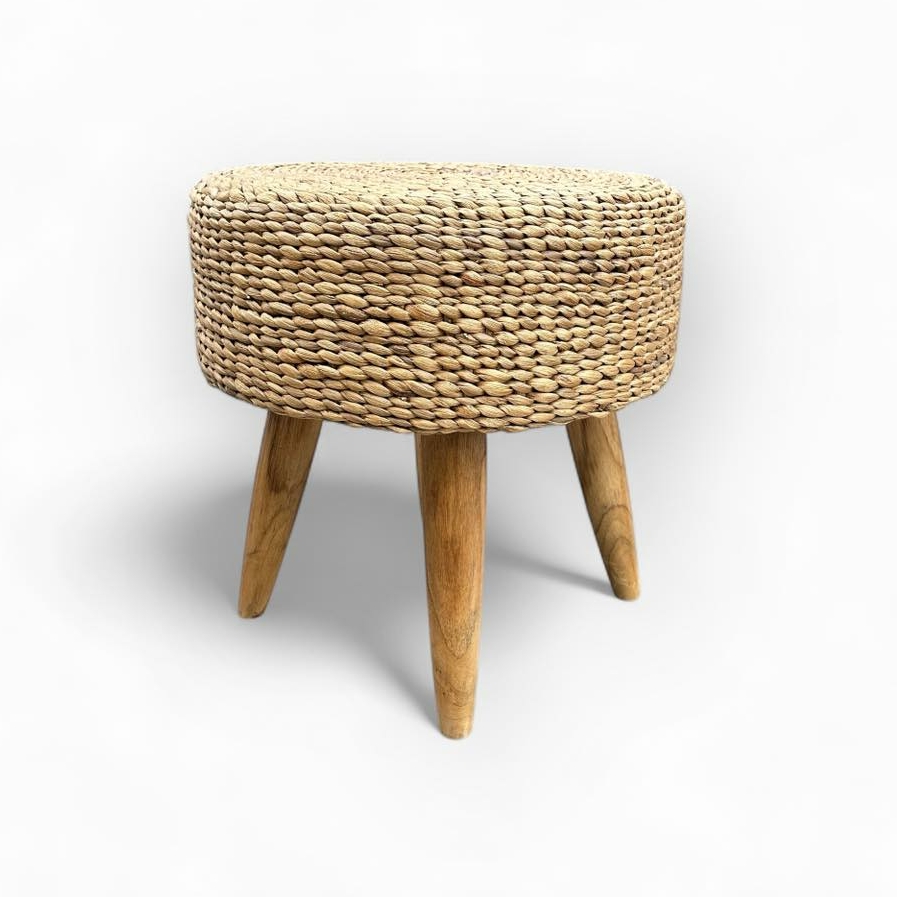 Пуф круглий на ніжках плетений очерет/дерево CH-182