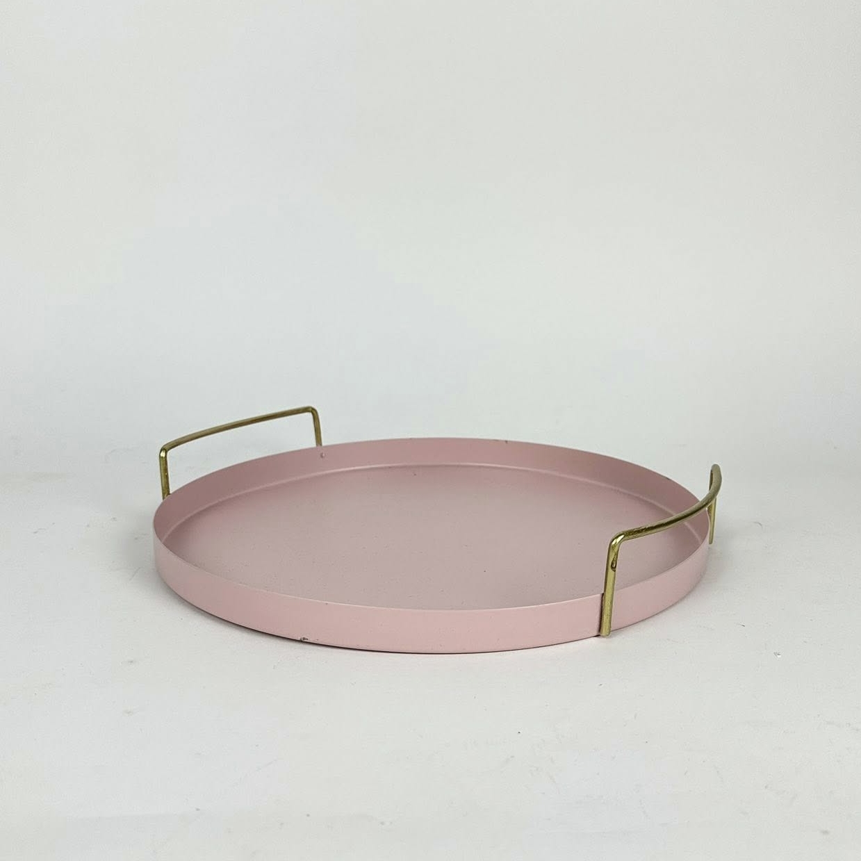 Піднос (таця) круглий рожевий з золотими ручками метал TR-170