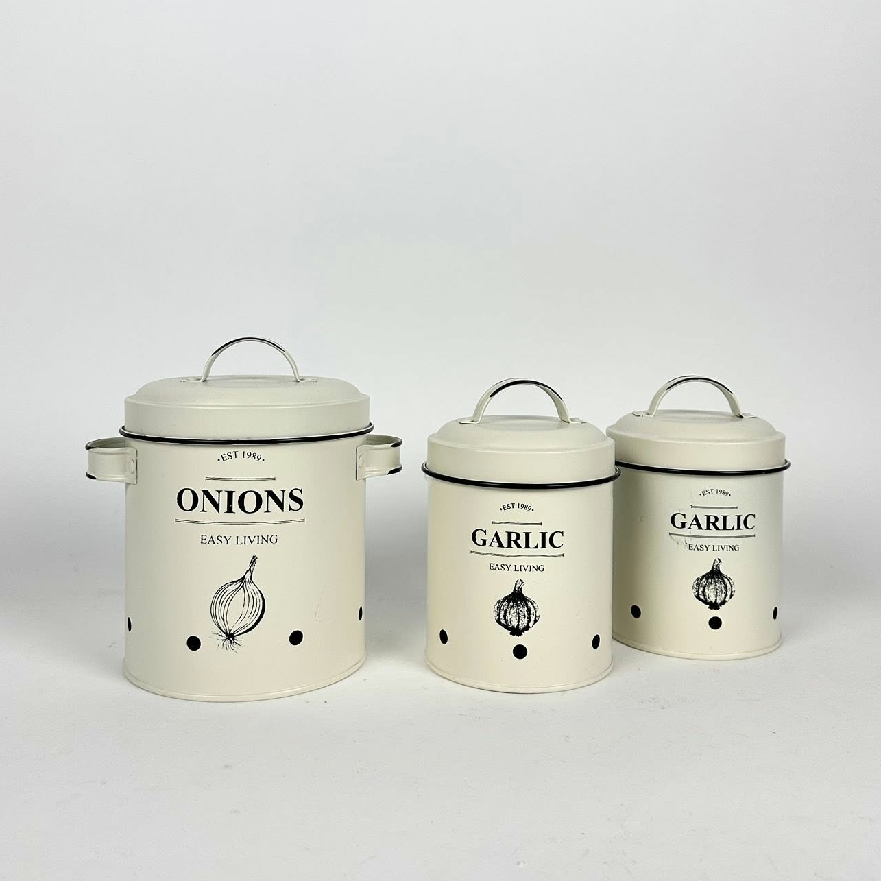 Банка для зберігання цибулі/часнику вершкова метал KB-081