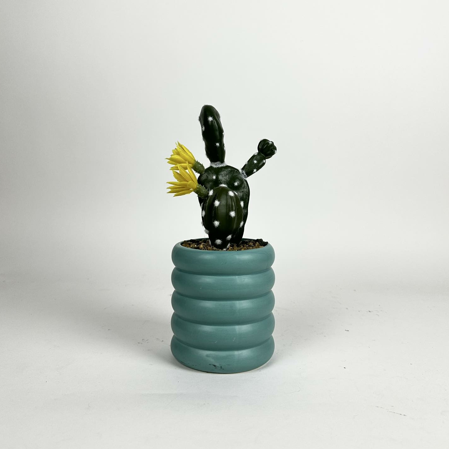 Кактус штучний квітучий у синьо-зеленому вазоні FW-287