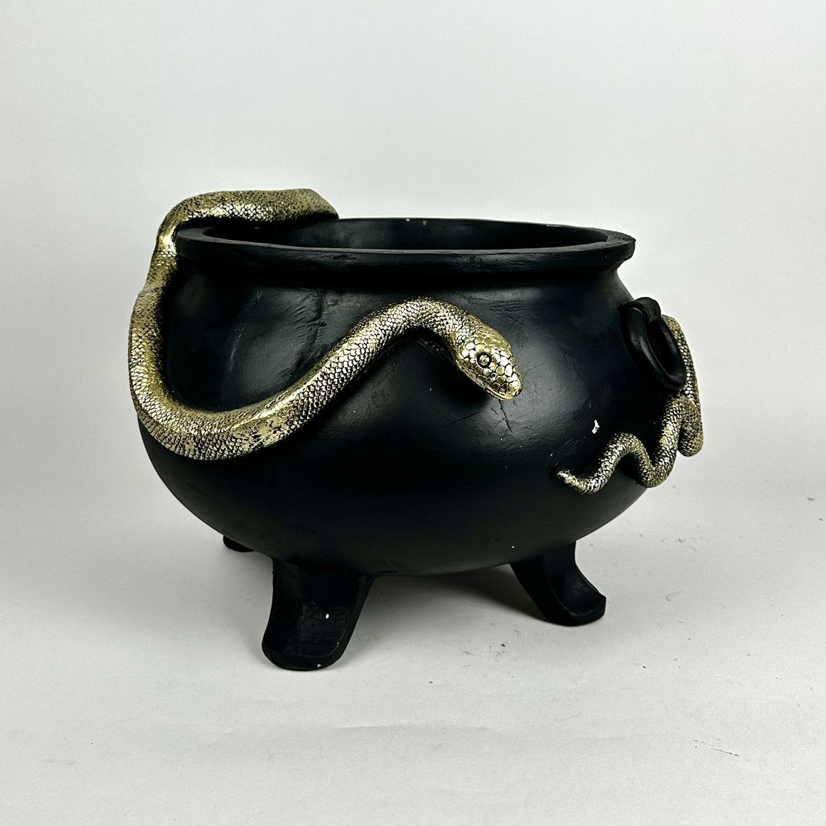 Великий горщик/кашпо зі змією чорний на ніжках полістоун