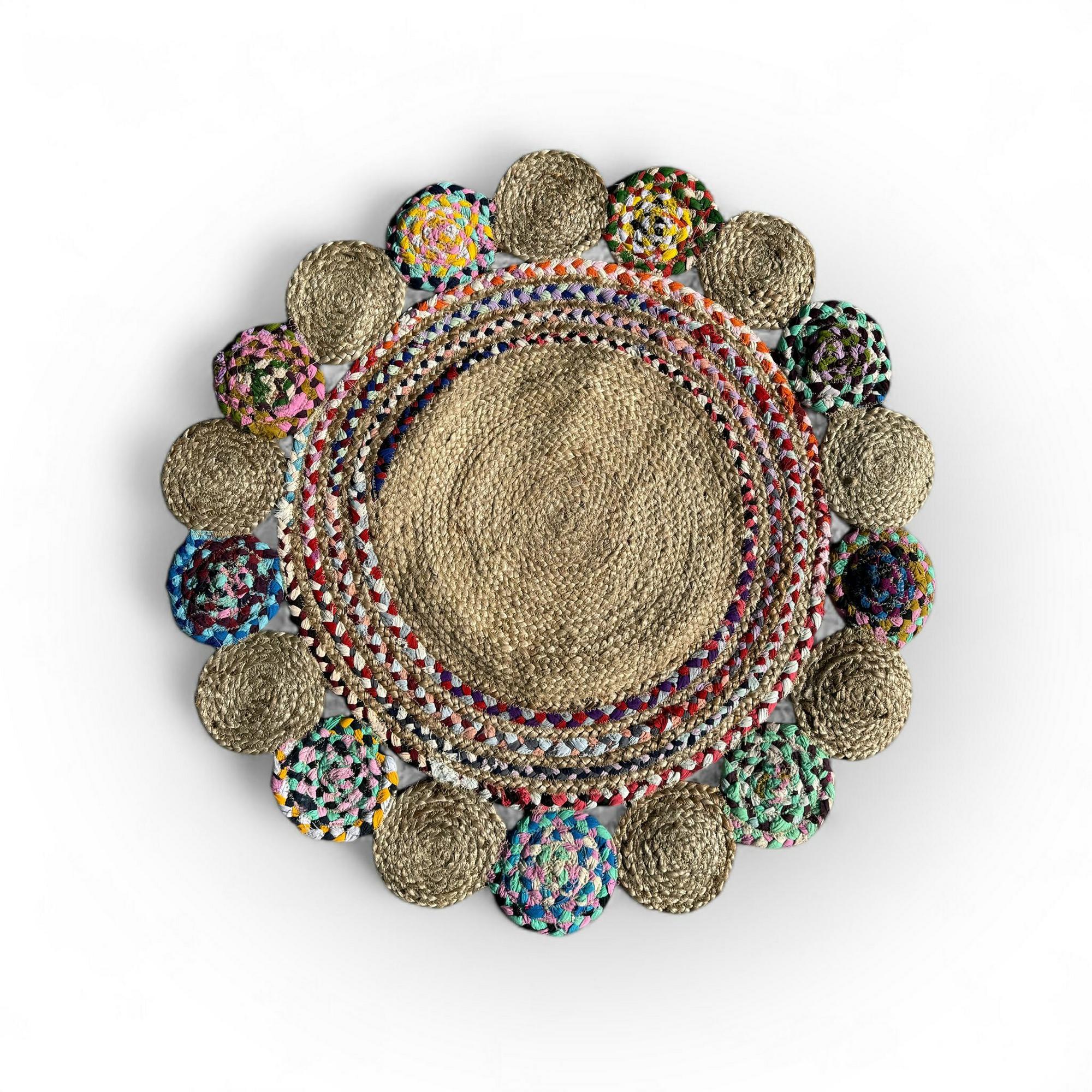 Килим джутовий круглий (0,9 м х 0.9 м) кола з кольоровим кантом CT-259