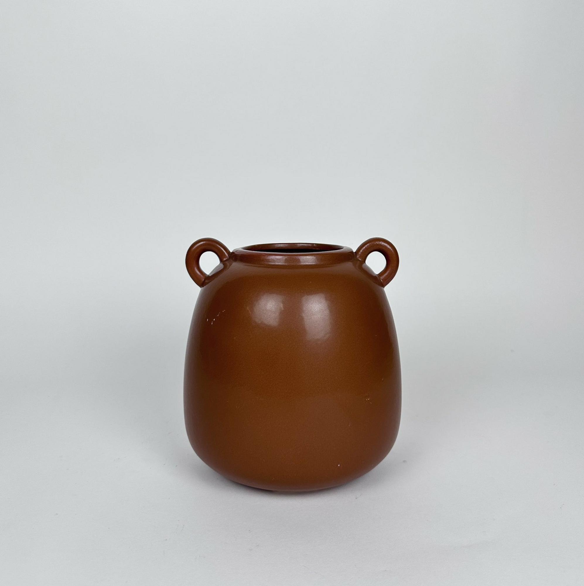 Ваза закруглева з вушками т-коричнева кераміка VA-607