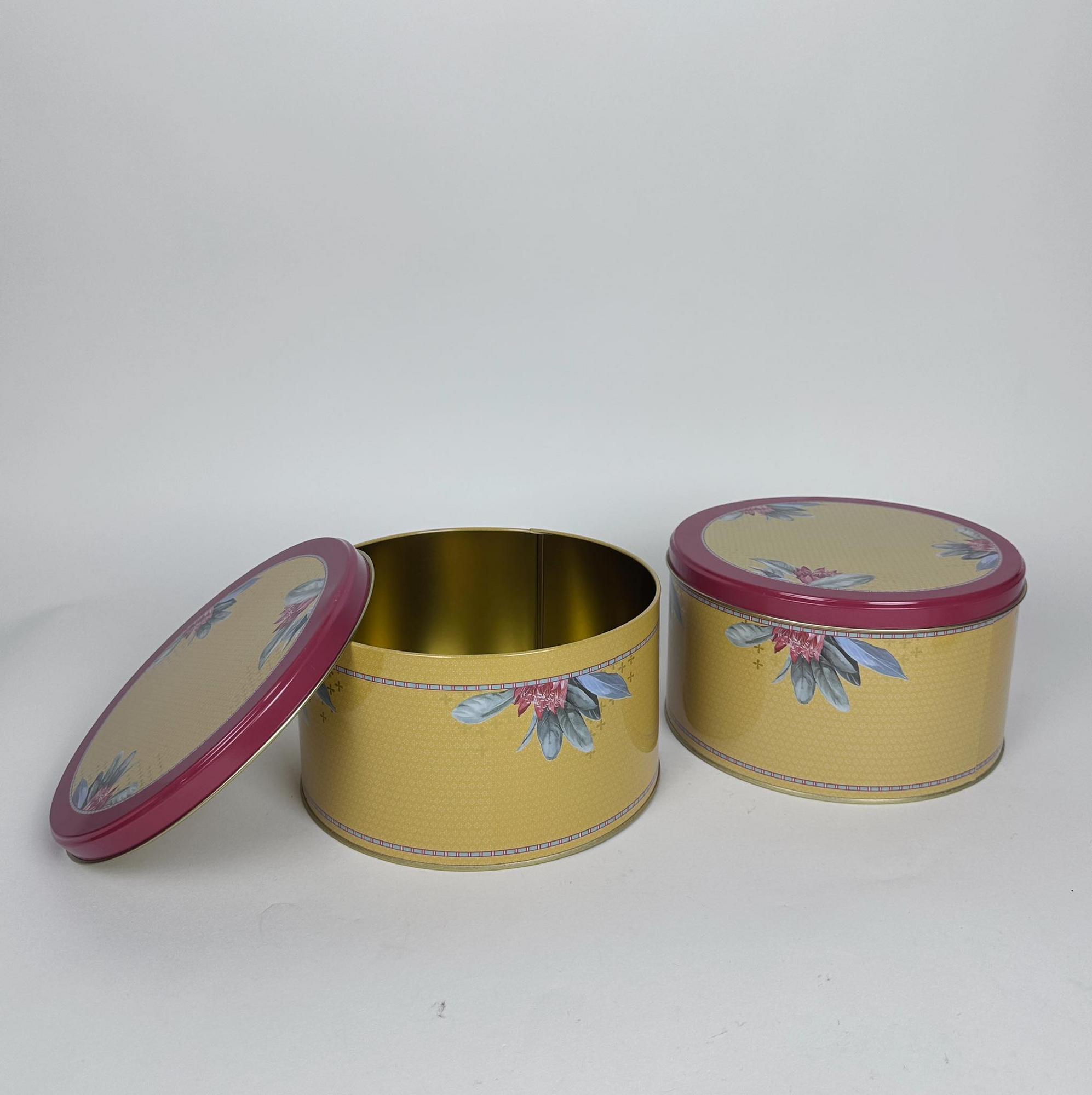 Коробка для дрібничок/печива охра/бордо кругла метал BX-170