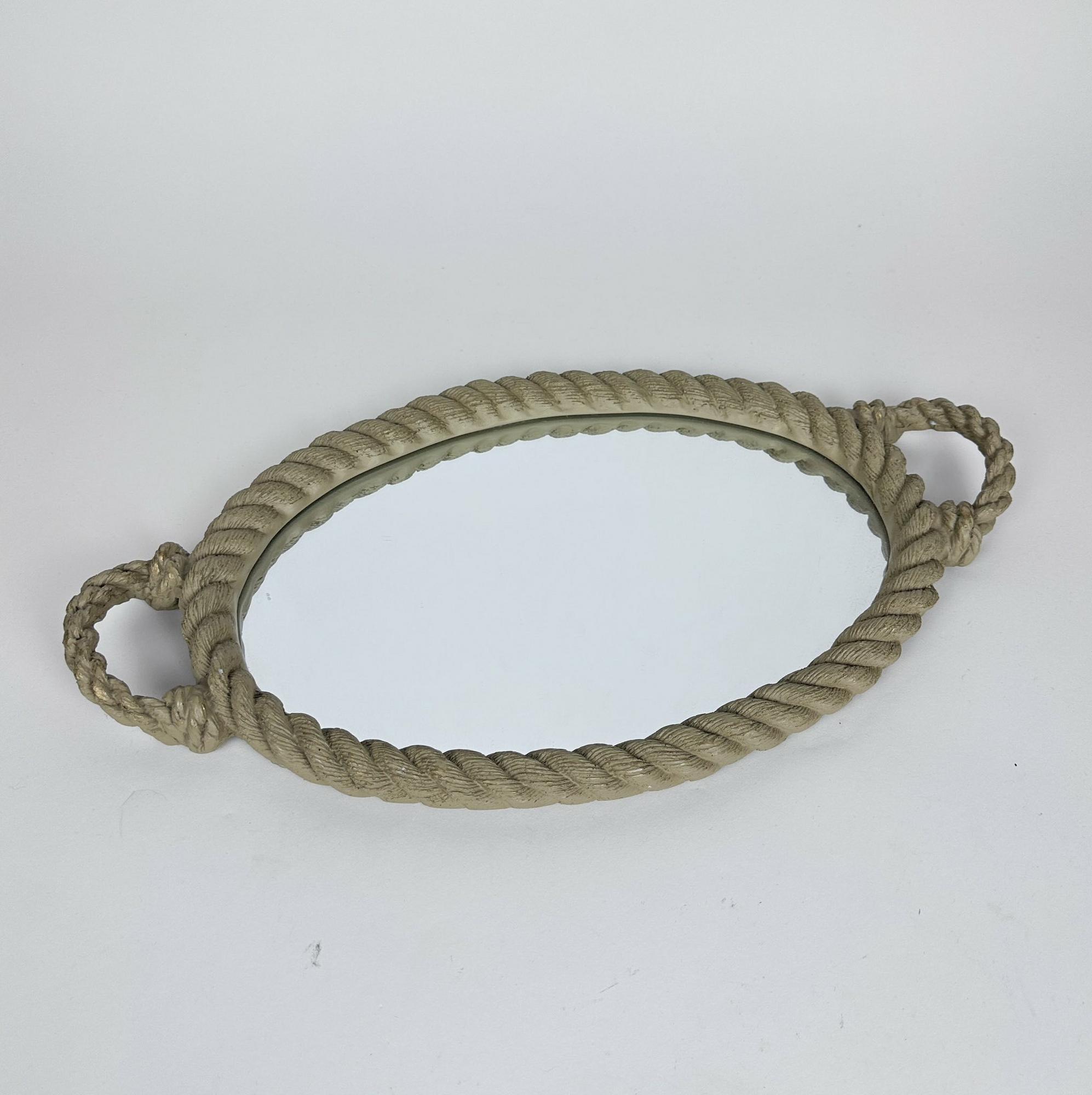 Таця/піднос овальна з дзеркалом і2 ручками канат сіро-бежевий TR-176