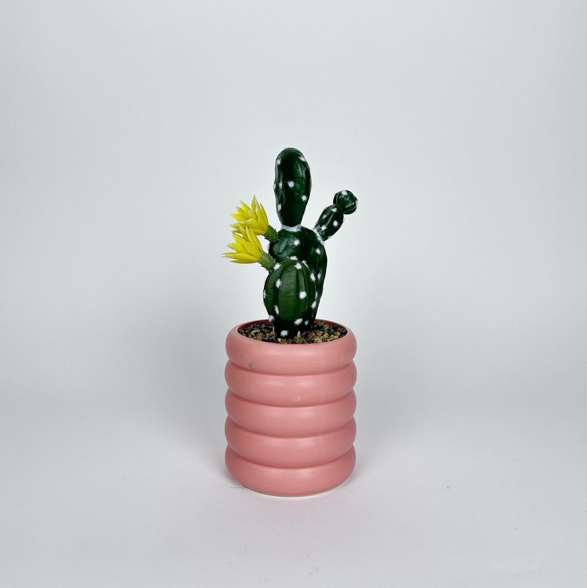 Кактус штучний квітучий у синьо-зеленому вазоні FW-292