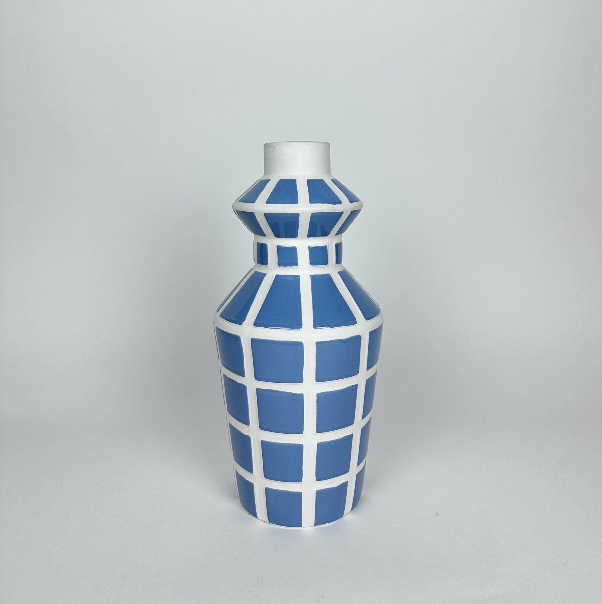 Ваза графічні блоки блакитна кераміка VA-614