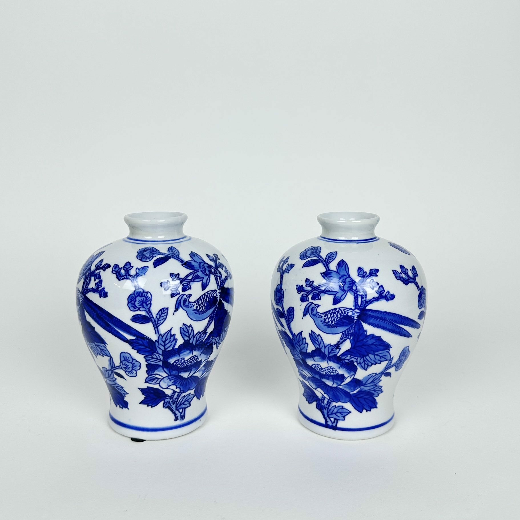 Ваза синій розпис Квіти і птахи порцеляна VA-622