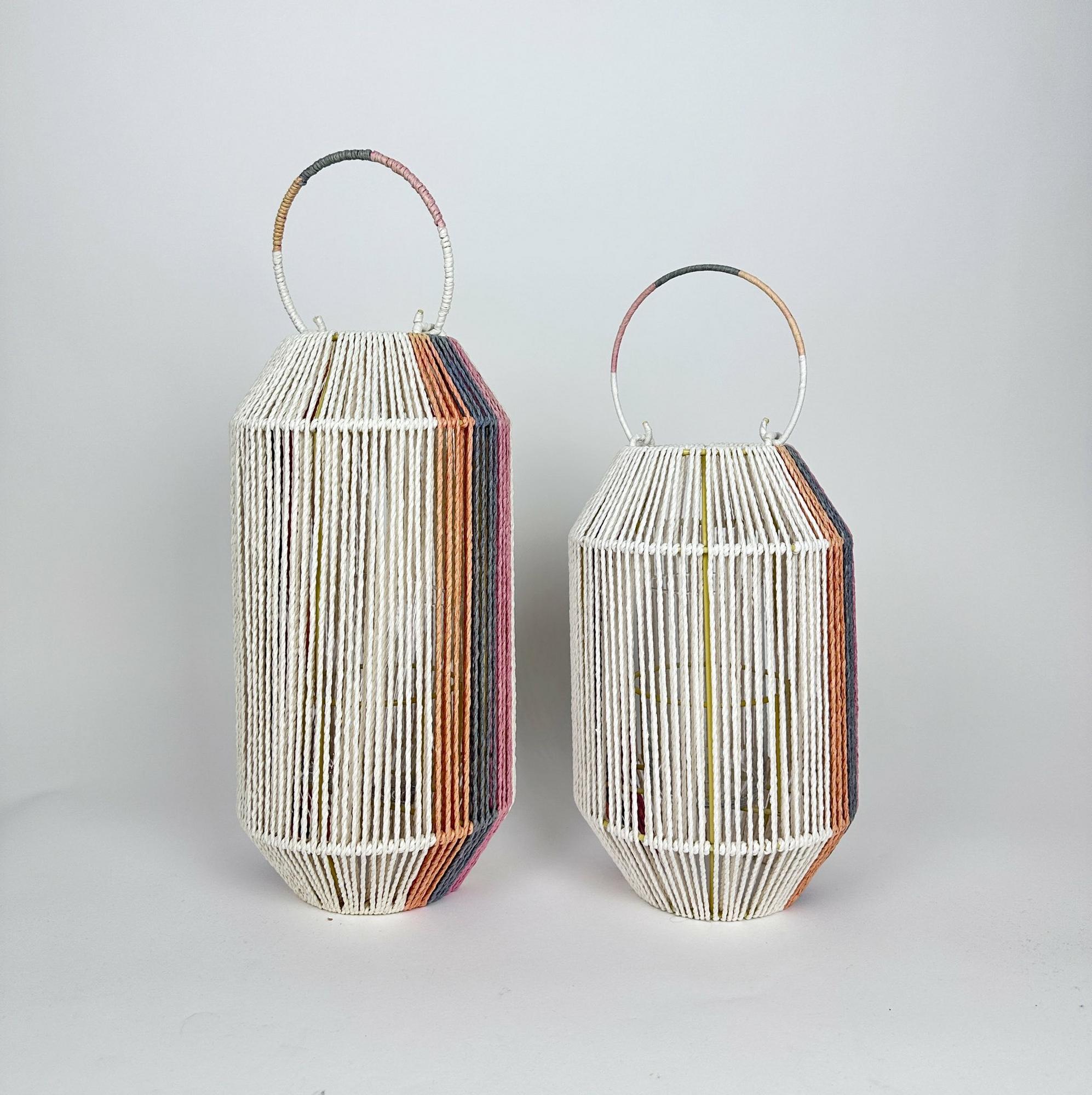 Ліхтар садовий паперовий шпагат біло-коричневий смуги CL-105