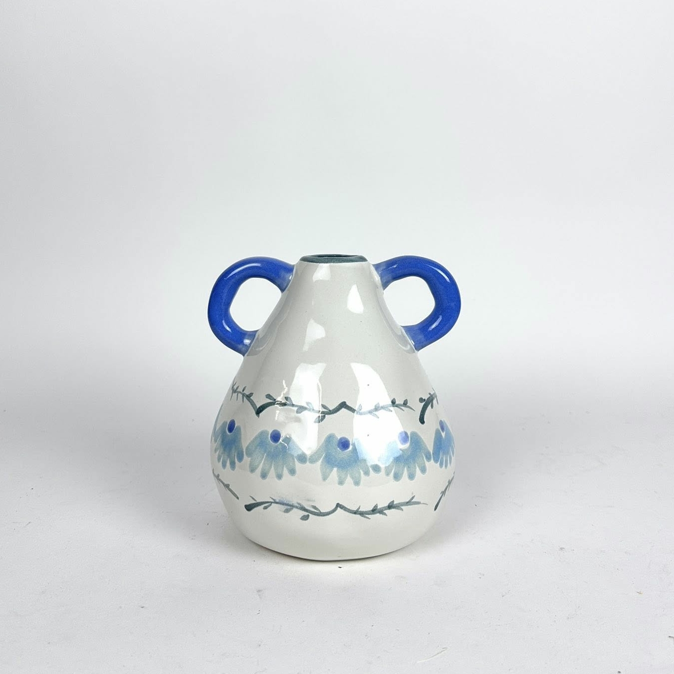 Ваза з ручками сіра/блакитні квіти кераміка VA-627