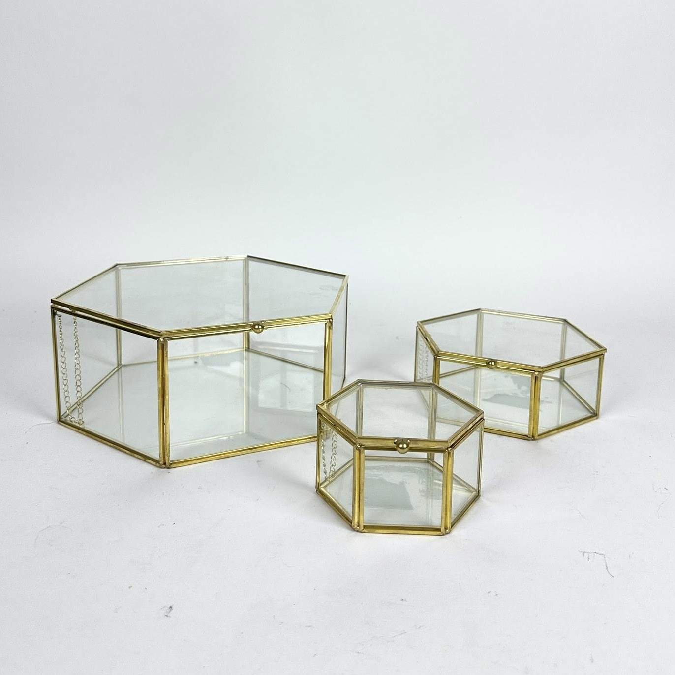 Скринька 6-гранна скло/метал золото BX-171