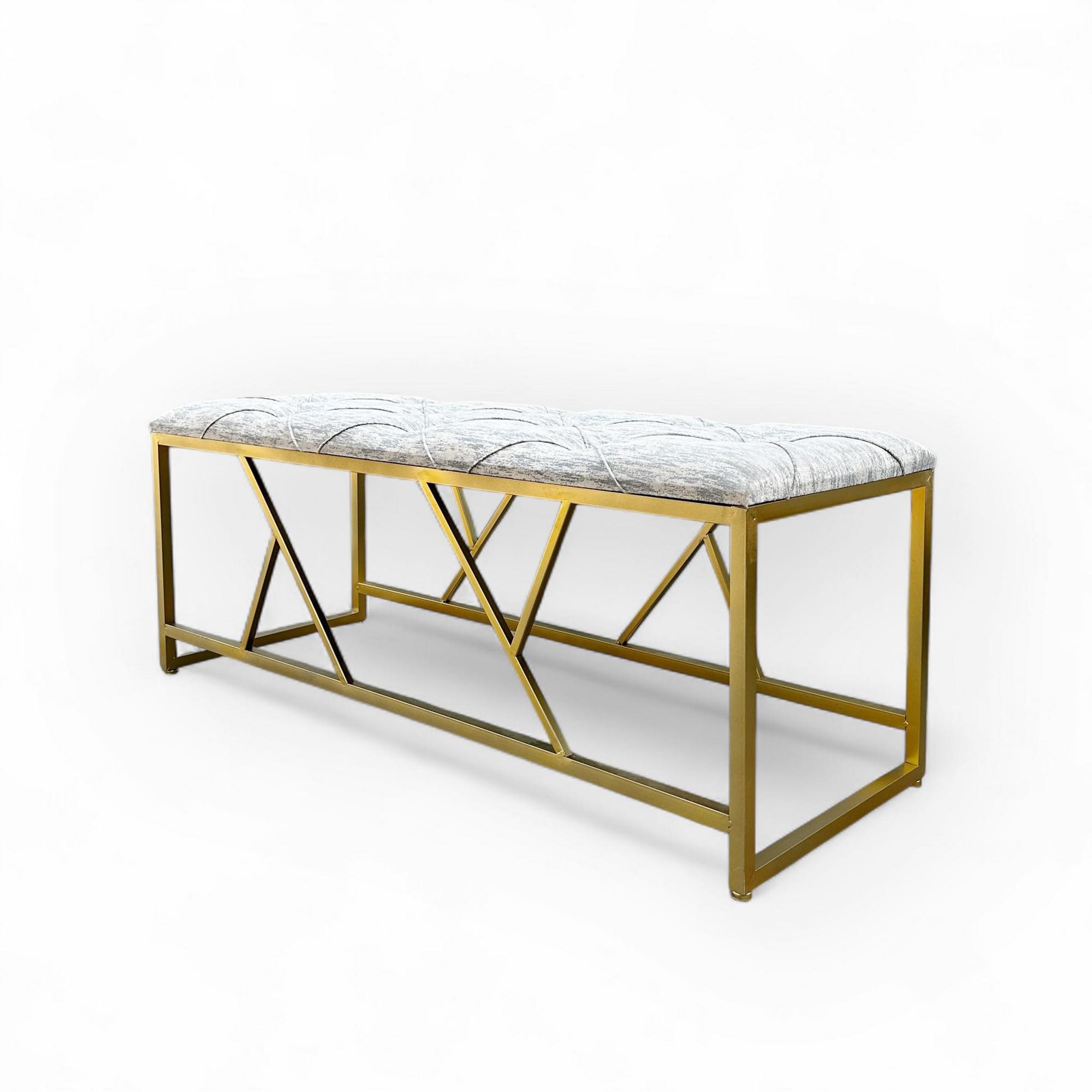 Банкетка сіра стьобана основа метал золото GF-044