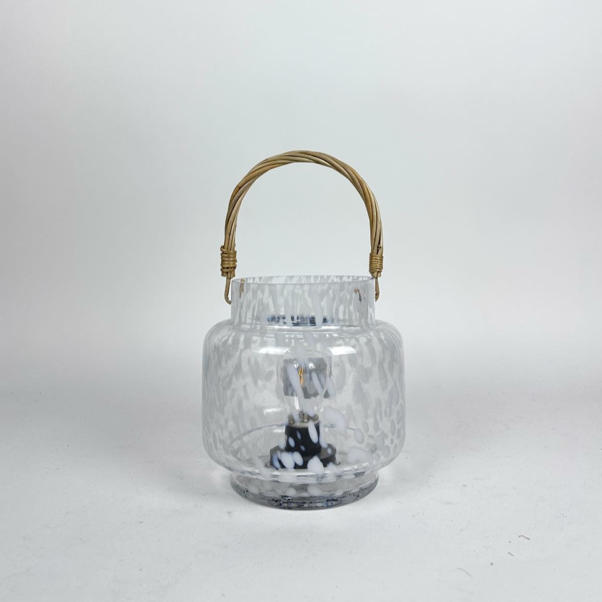 Лампа настільна портативна з ручкою скло біло-прозоре/ручка з лози LT-347