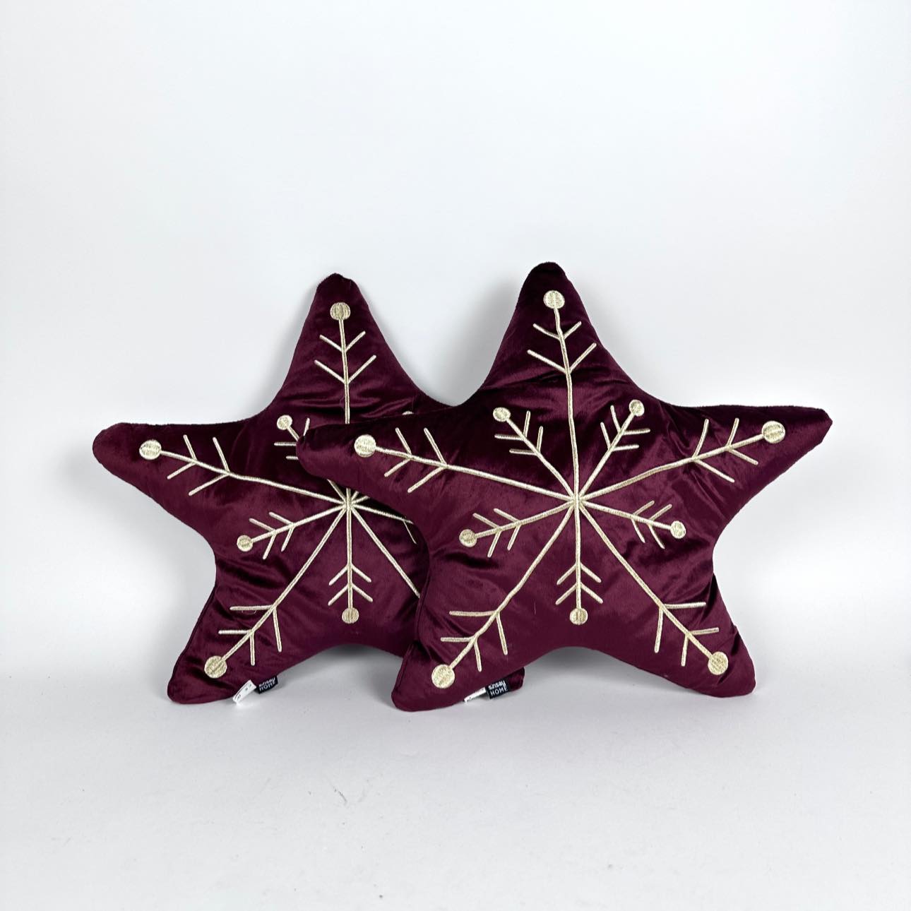 Подушка декоративна зірка бордо велюр/вишивка PW-499