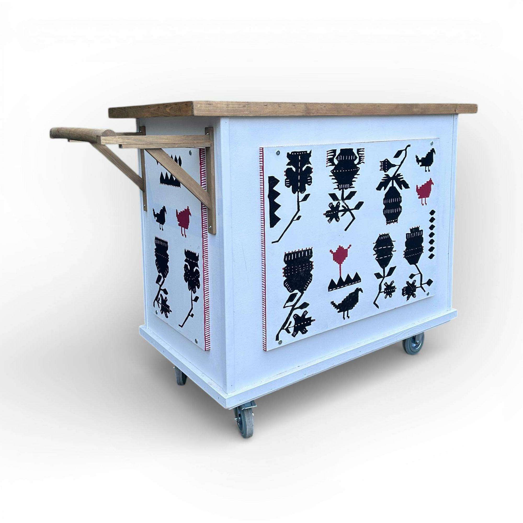 Тумба-візок для кенді-бару Етно біла дерево CB-113