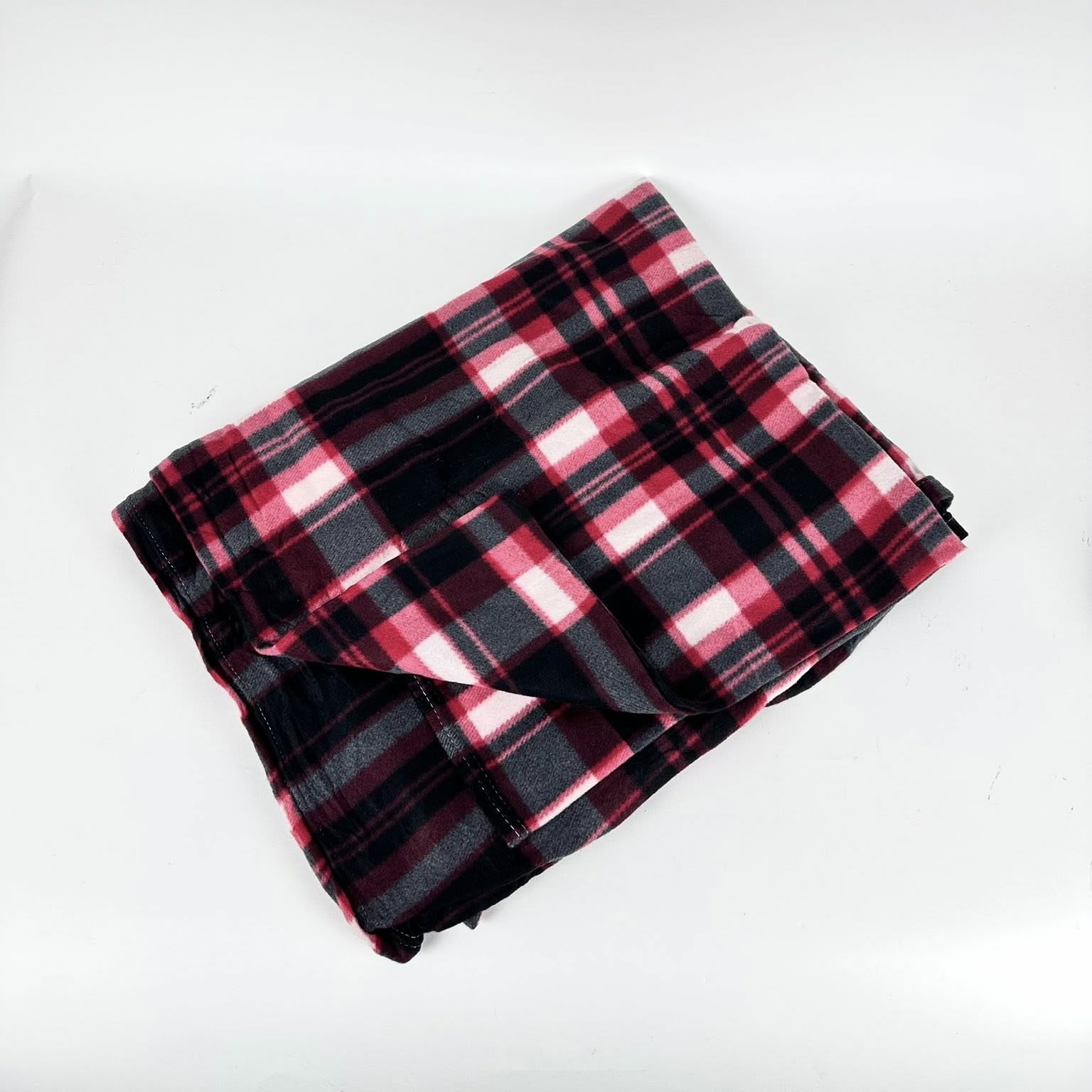 Плед в клітинку чорно-рожевий фліс WR-256