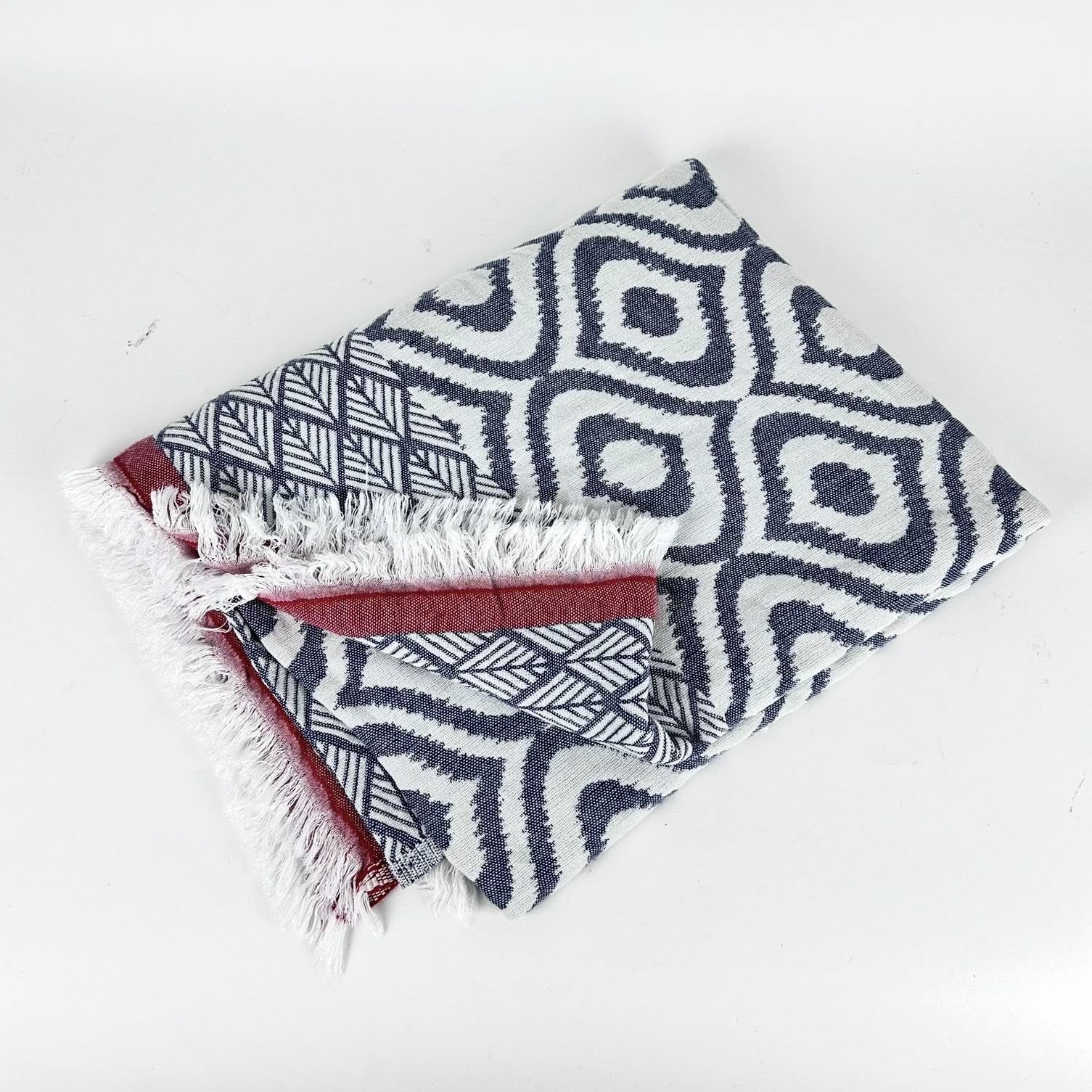 Плед жакард геометрія біло-синій WR-260