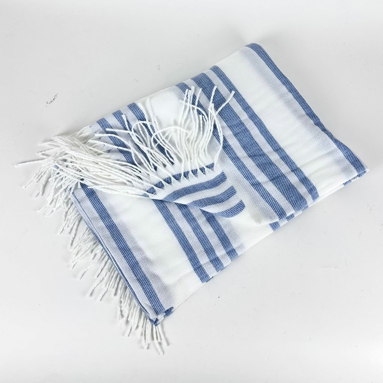 Плед тонкий у смужку біло-синій WR-262