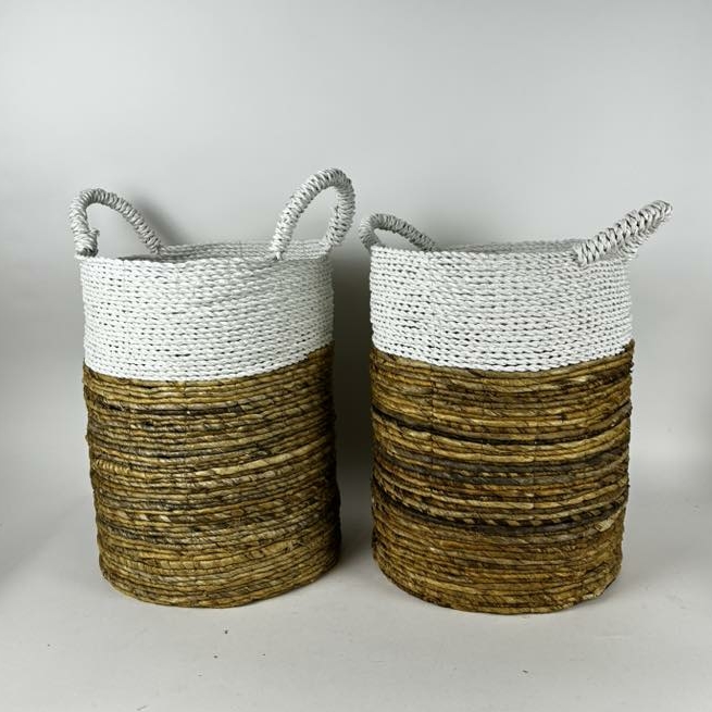 Кошик з 2 ручками плетений водяна трава т-коричневий/білий BA-187