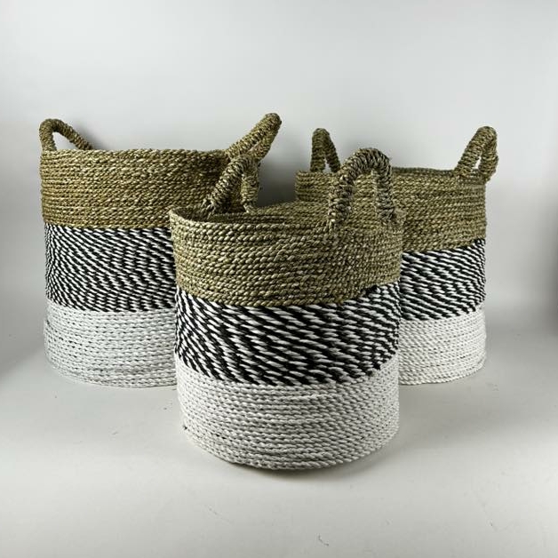 Кошик з 2 ручками плетений сизаль три смуги BA-188