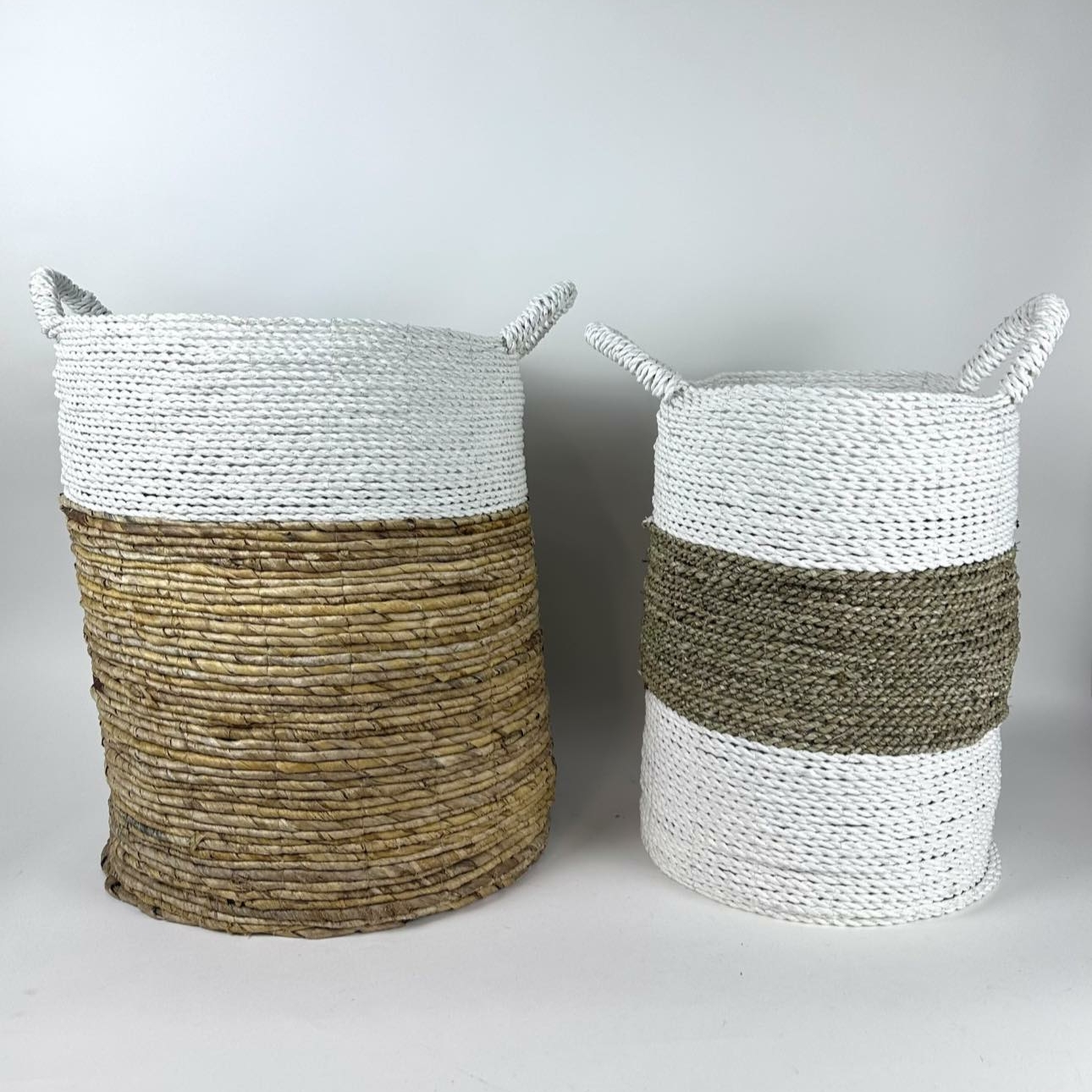 Кошик з 2 ручками плетений великий водяна трава т-коричневий/білий BA-189