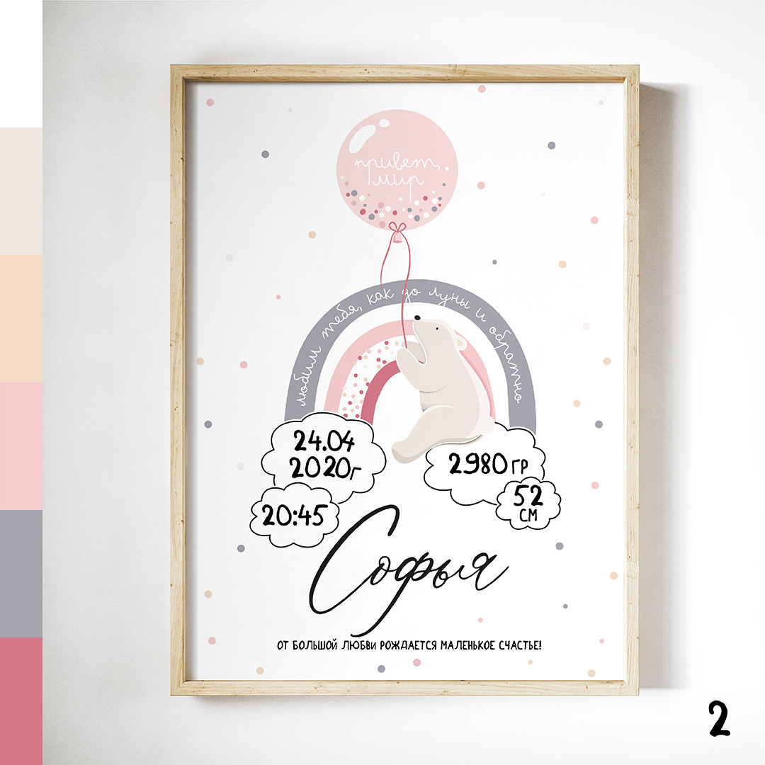 Метрика постер для новорожденных малышей купить