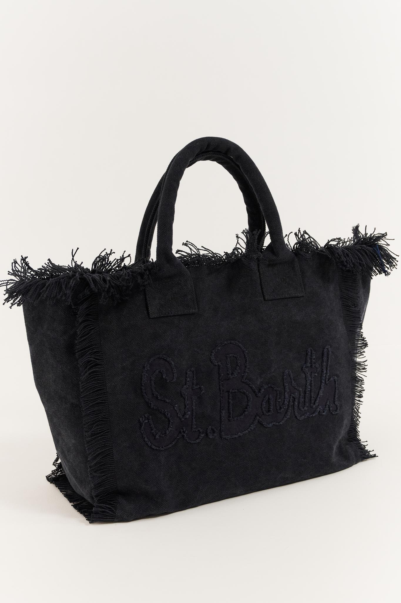 MC2 Saint Barth Сумка VANITY из хлопка канвас с аппликацией в черном цвете