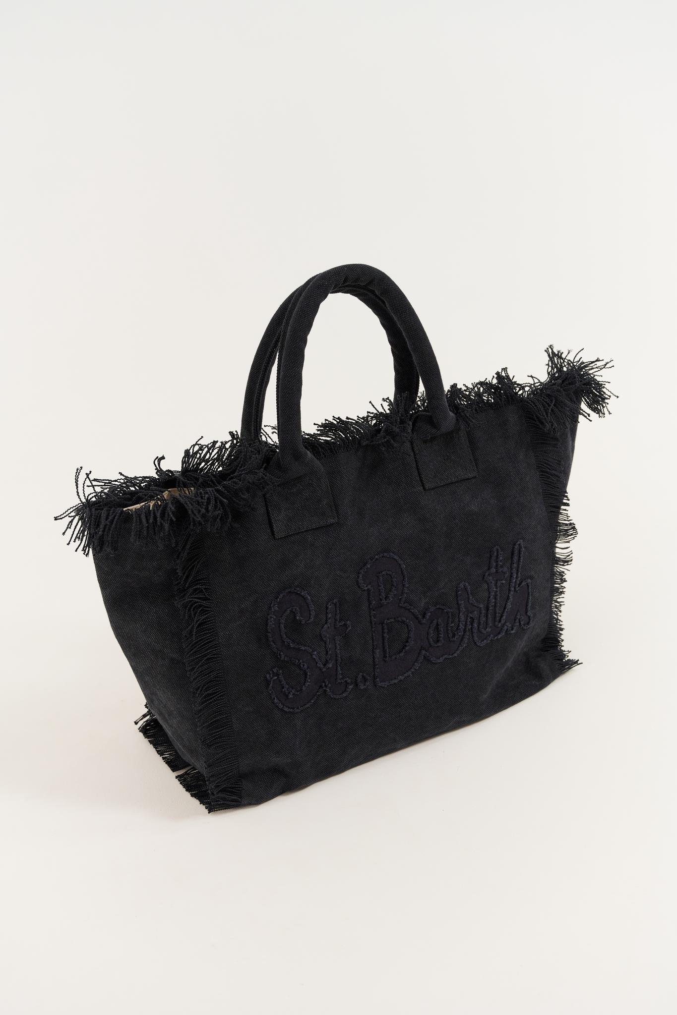 MC2 Saint Barth Сумка VANITY из хлопка канвас с аппликацией в черном цвете