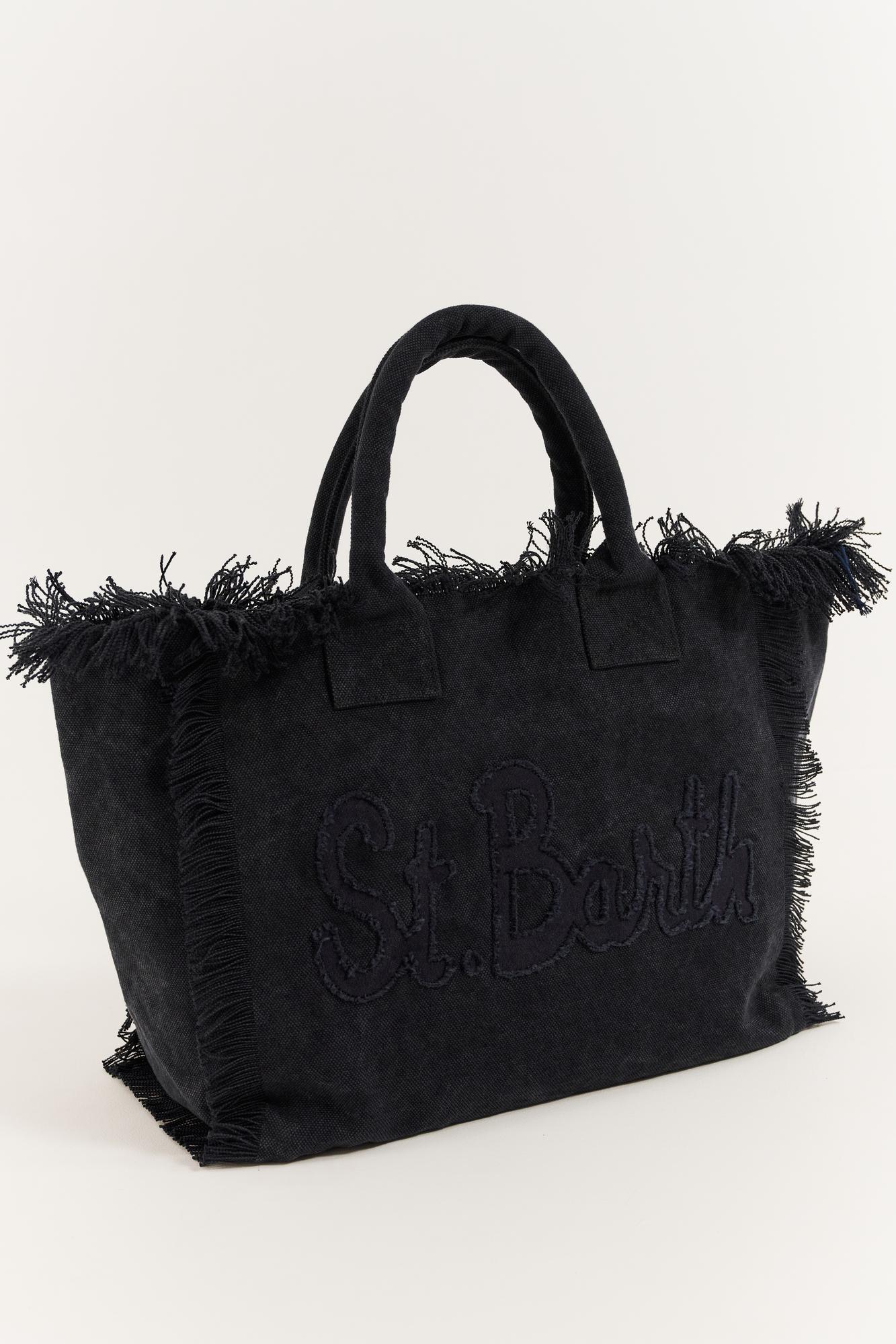 MC2 Saint Barth Сумка VANITY из хлопка канвас с аппликацией в черном цвете