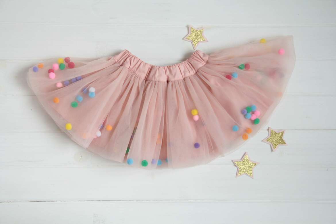 Фатиновая юбка с шариками пудрового цвета