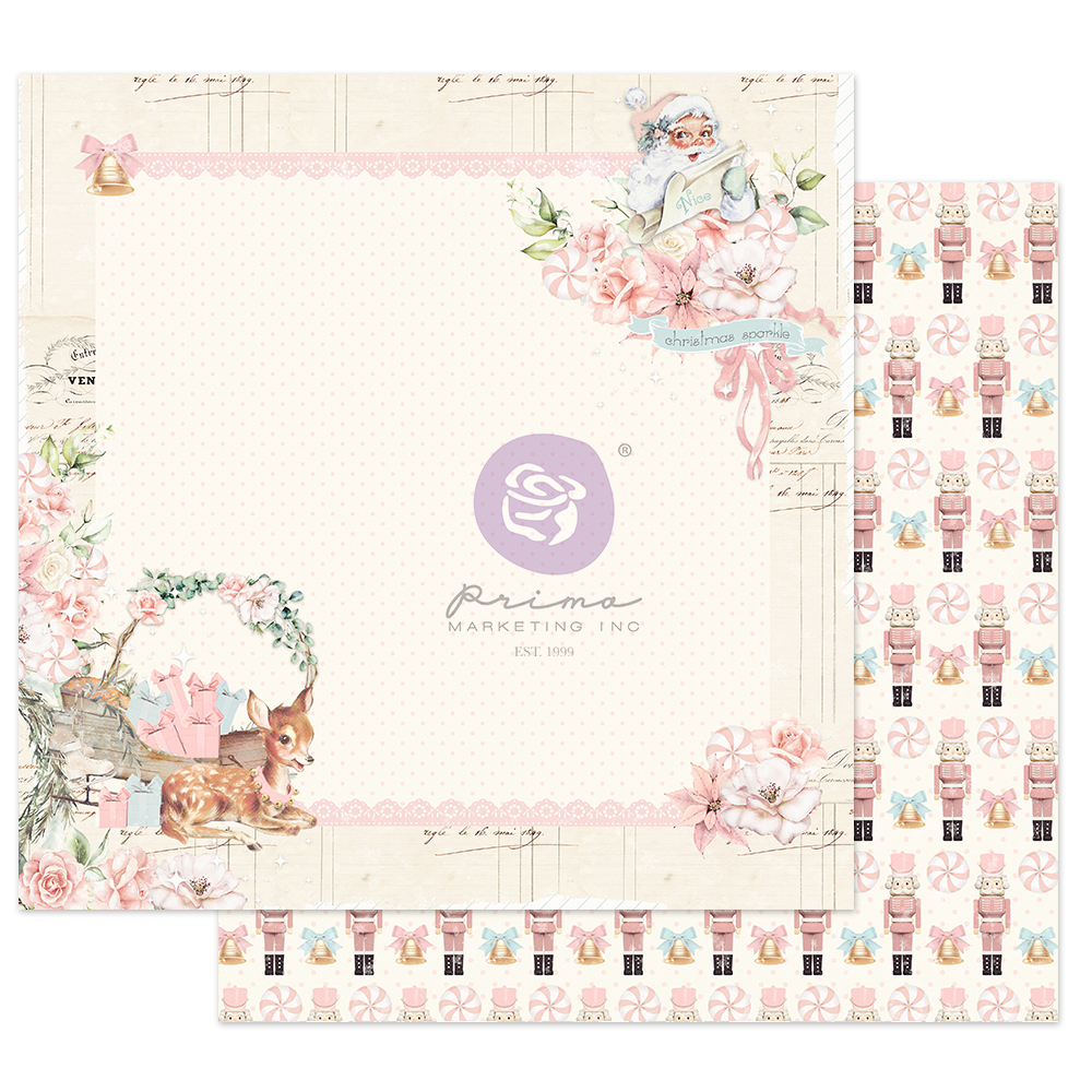 Лист бумаги с фольгированием CHRISTMAS SPARKLE COLLECTION 12*12 SHEET – PINK PEPPERMINT – 1 SHEET, 12″*12″ W/ FOIL DETAIL