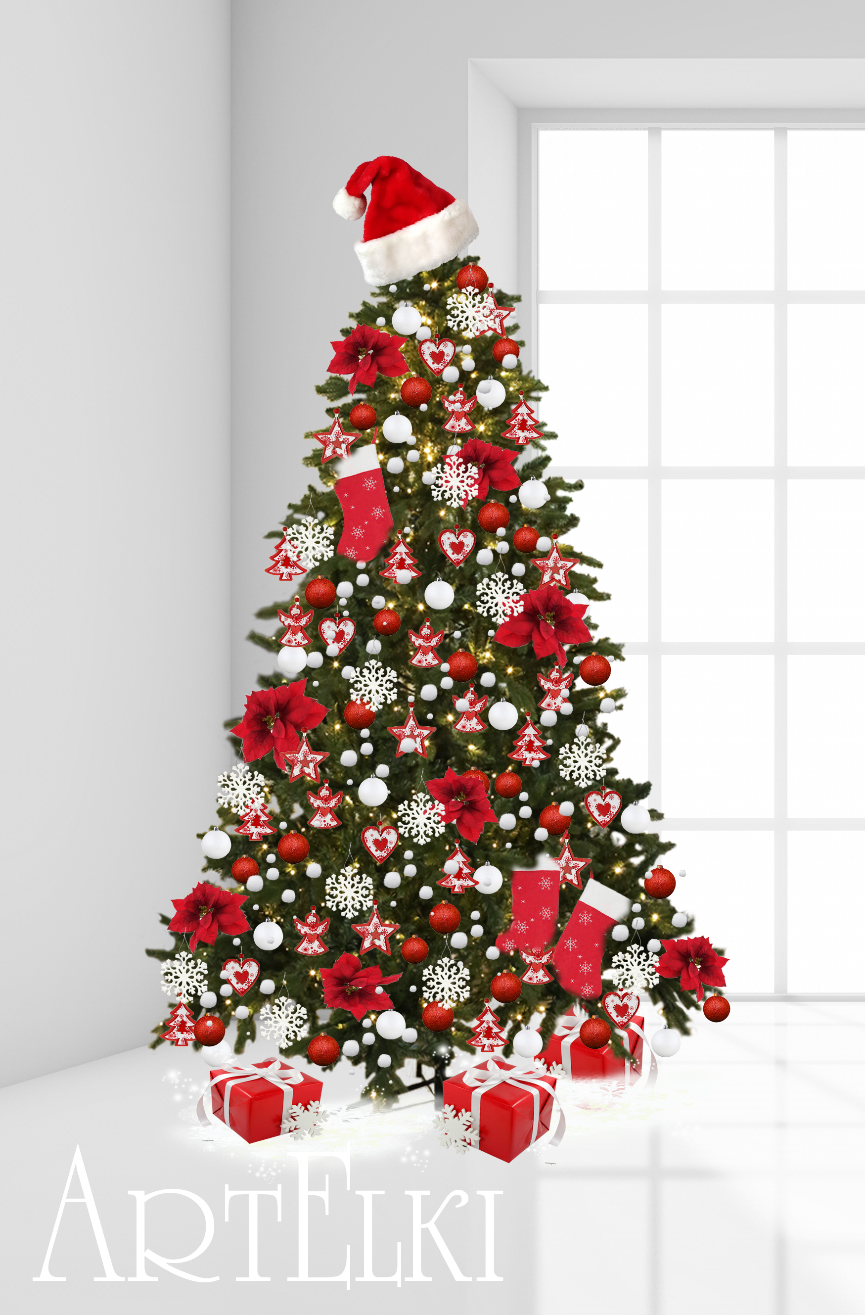 Новогодняя елка в красно белых тонах - елка Санта, елка Санта Клаус, елка  европейская, елка елка в красно-... redka.com.ua
