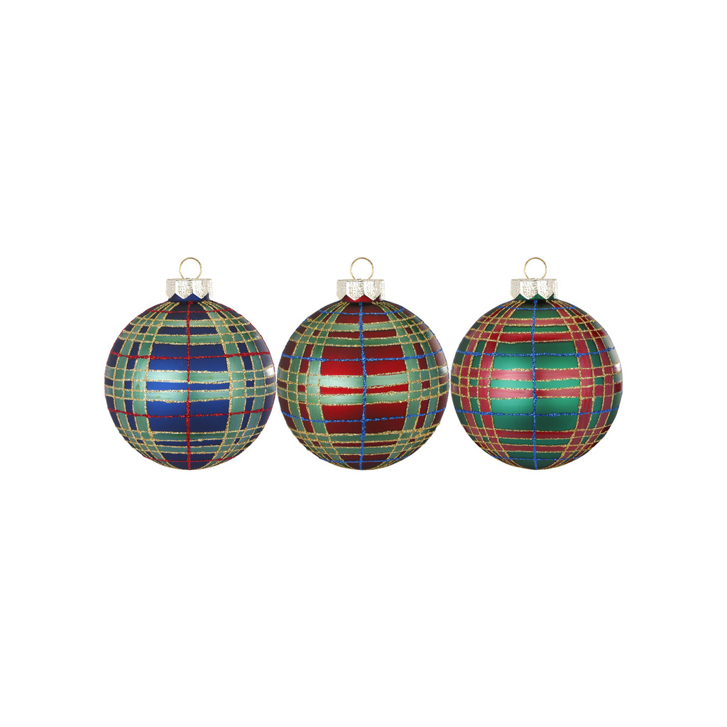 Tartan glass ornament 8 cm diam.