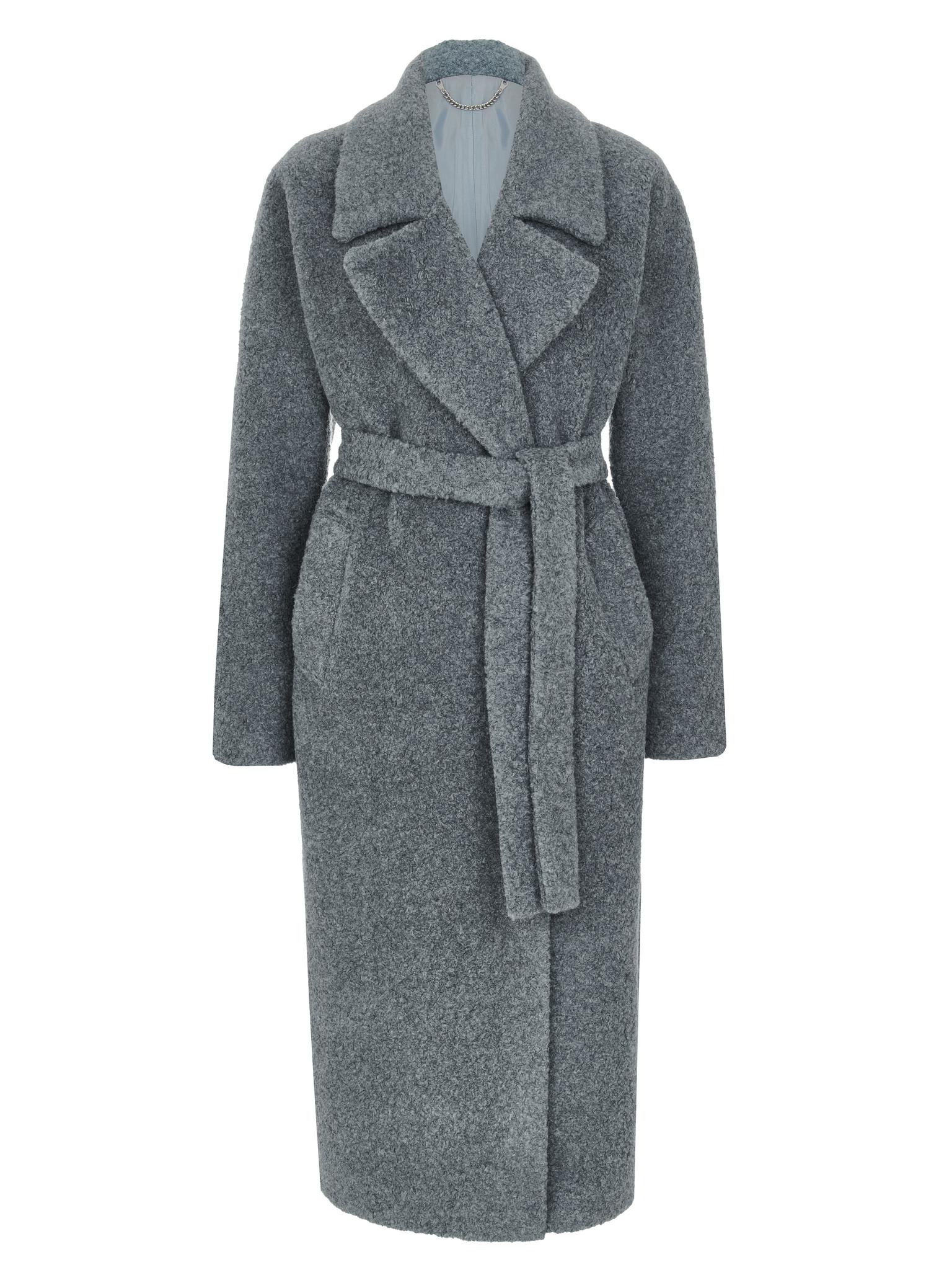 ПАЛЬТО ДЕМИСЕЗОННОЕ > Пальто-халат с цельнокройным рукавом из овечьей шерсти  цвета винтажный синий купить в интернет-магазине
