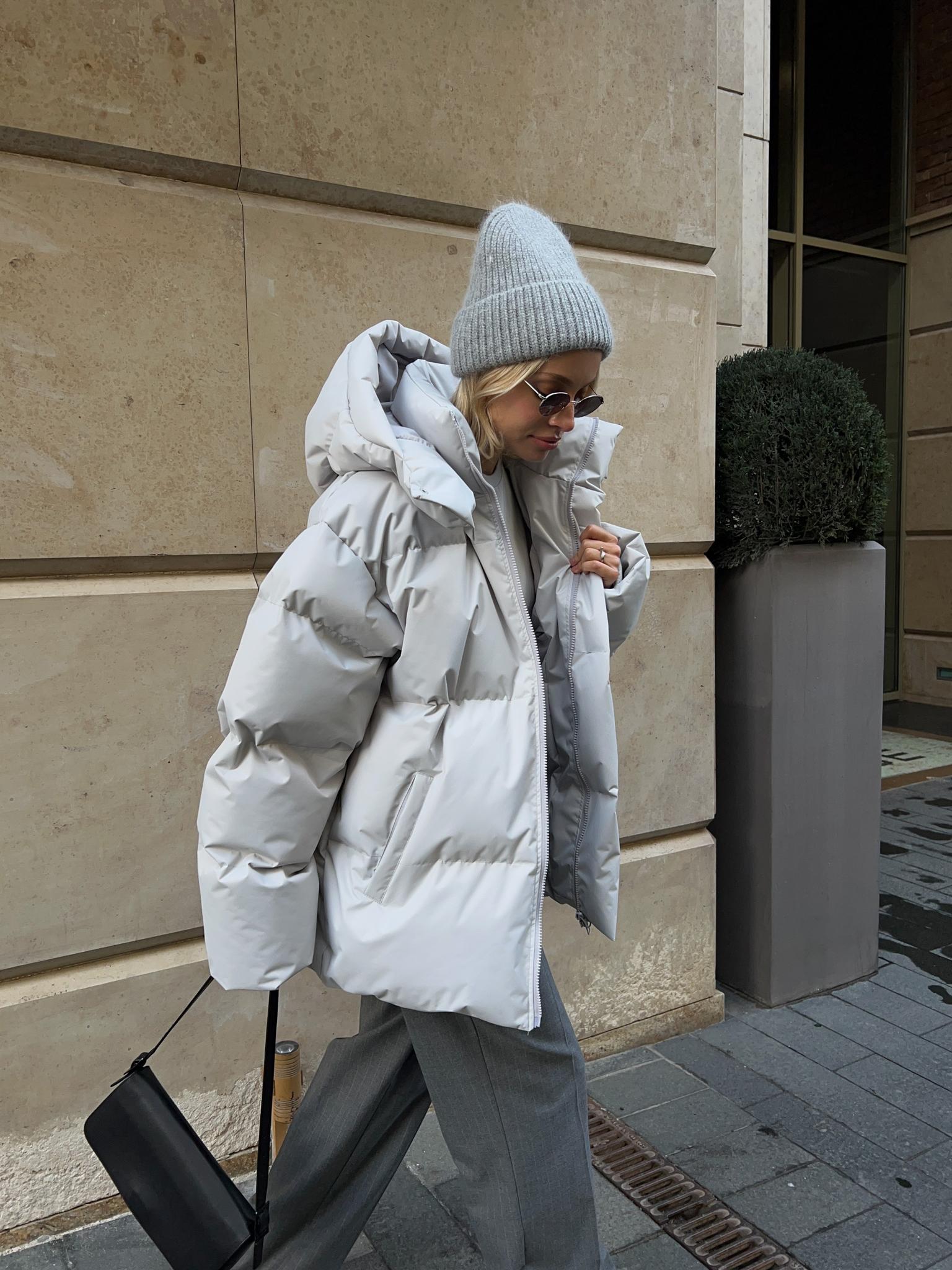 ВЕРХНЯЯ ОДЕЖДА \u003e Зимняя стёганная куртка с капюшоном пепельного цветакупить в интернет-магазине