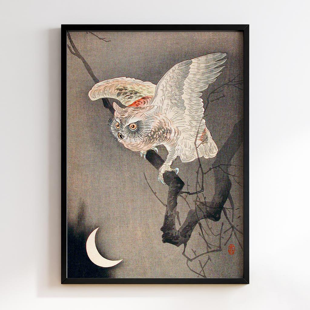 Постер Scops Owl in Moonlight by Ohara Koson (1877–1945)