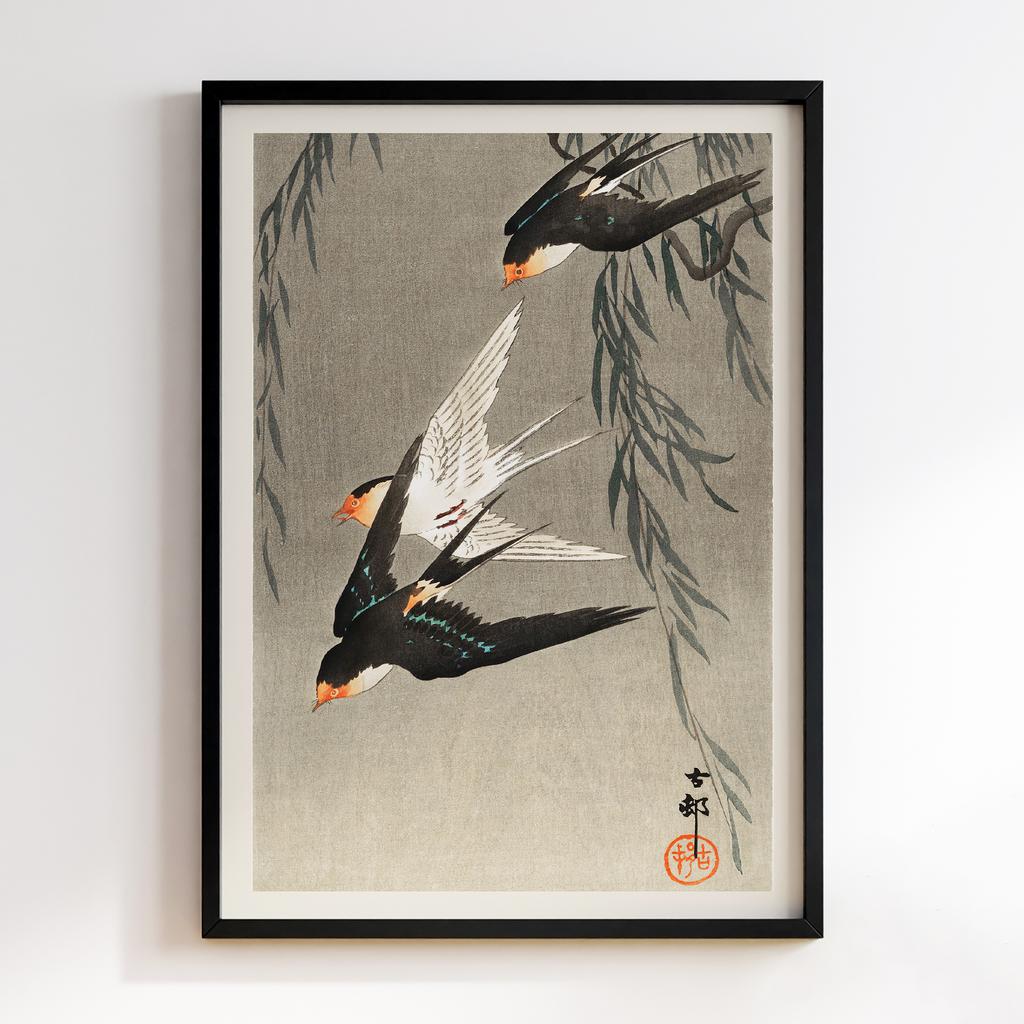 Постер Three red-tailed swallows in dive (1900-1930) by Ohara Koson (1877-1945)