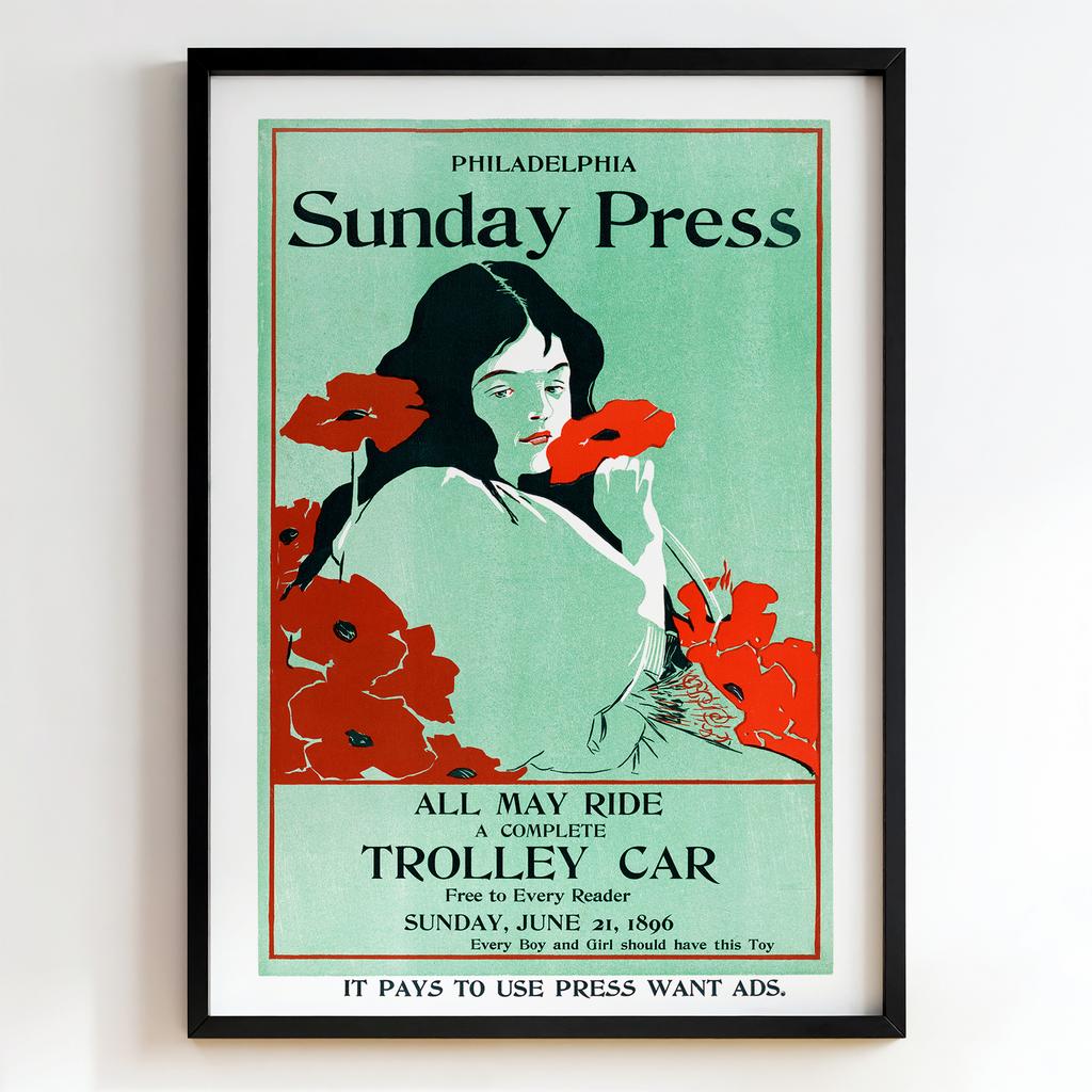 Ретро постер "All May Ride – Trolley Car (1896)"