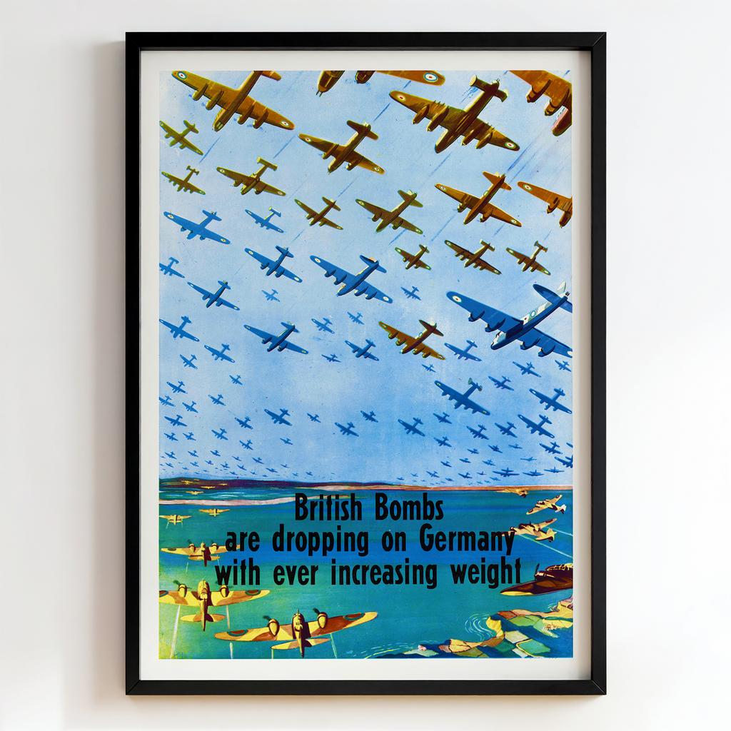 Ретро постер "British Bombs Are Dropping on Germany with Ever Increasing Weight – Abram Games (1942)"