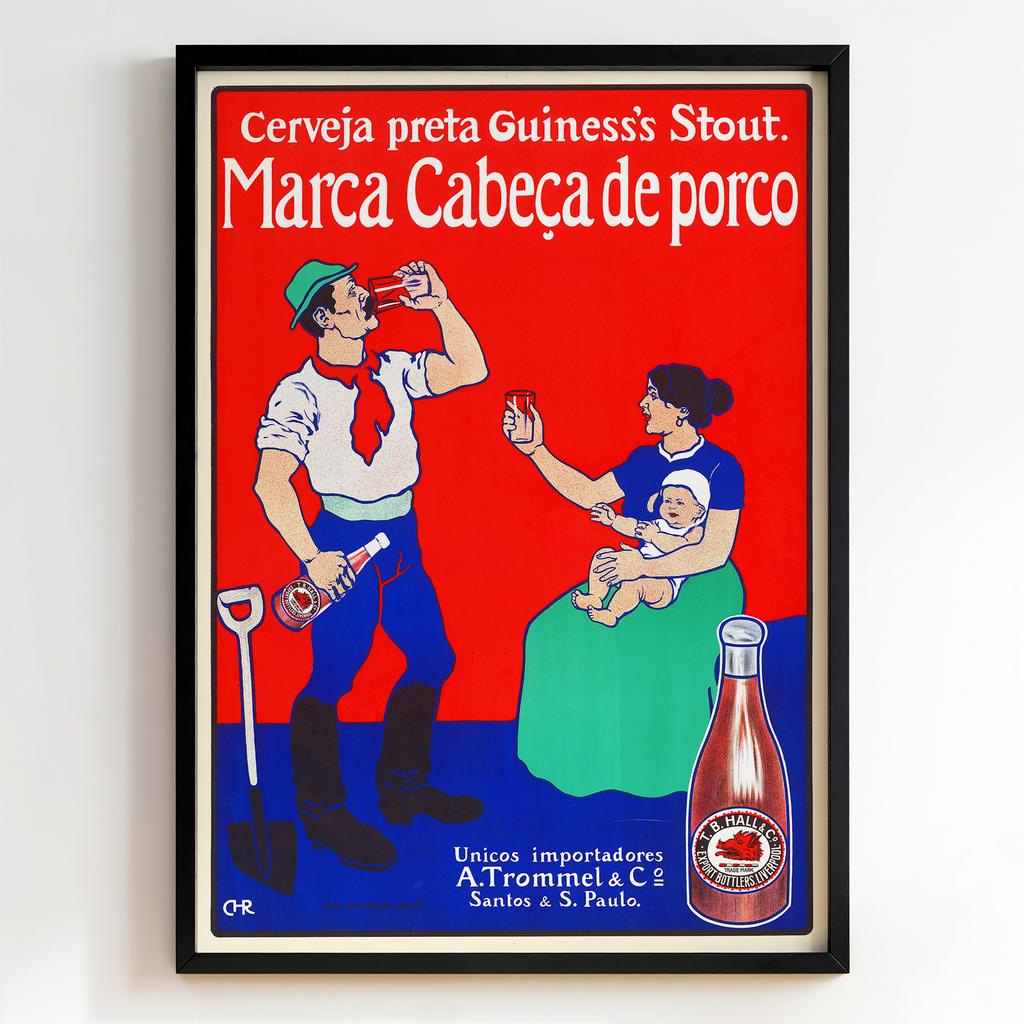 Ретро постер "Cerveja preta Guinness’s Stout Marca Cabeça de Porco 1910"