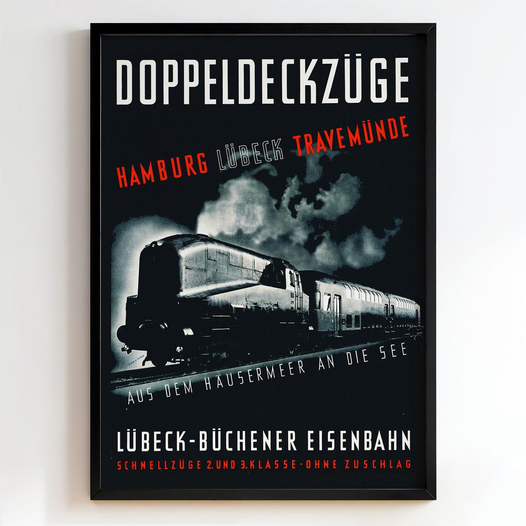 Ретро постер "Doppeldeckzüge – Hamburg Lübeck Travemünde (1930s)"