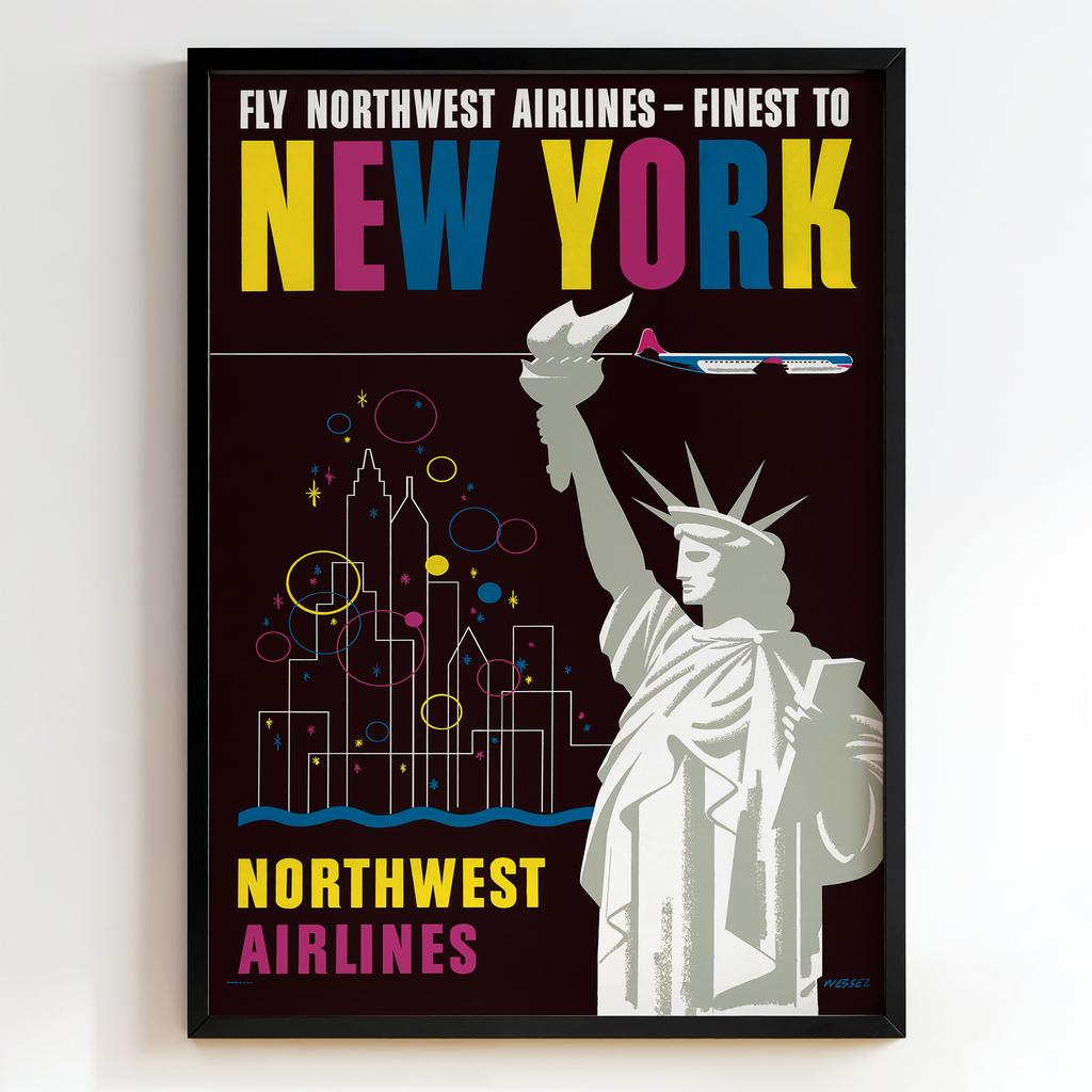 Ретро постер "Fly Northwest Airlines – New York – Otto Kuhler (1950)"