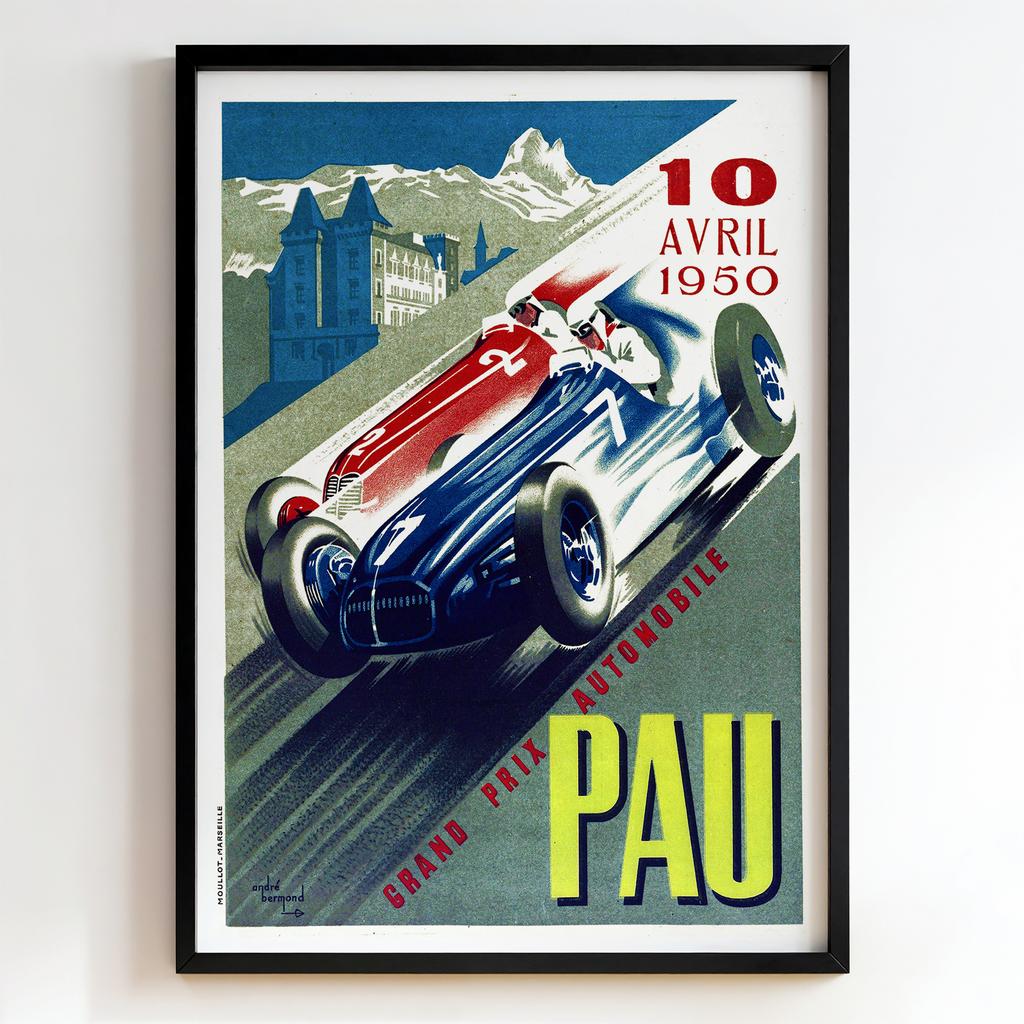 Ретро постер "Grand Prix Automobile Pau – André Bermond (1950)"