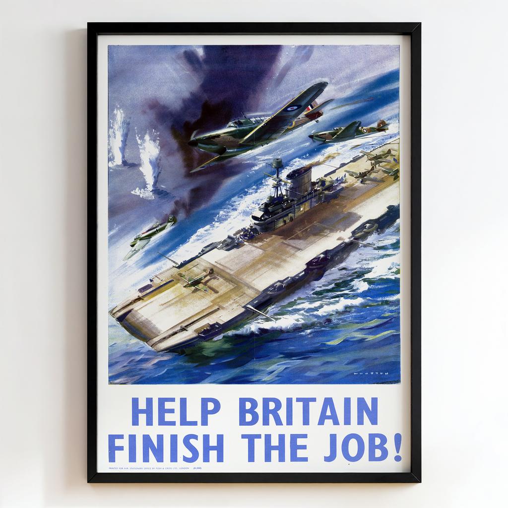 Ретро постер "Help Britain Finish the Job! – Aircraft Carrier Battle (1940s)"
