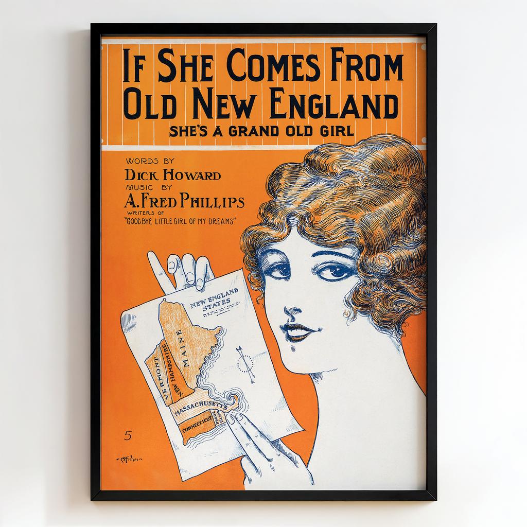 Ретро постер "If She Comes from Old New England – Dick Howard & A. Fred Phillips (1916)"