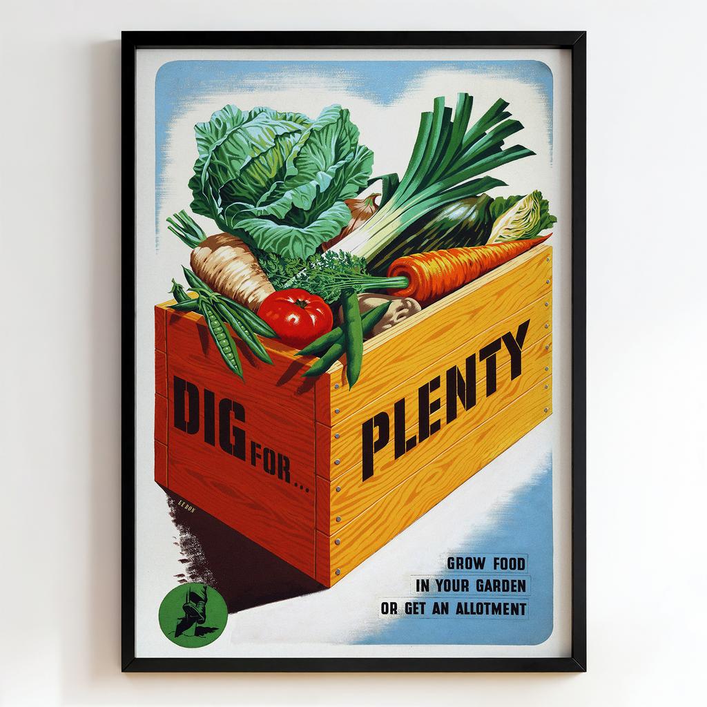 Ретро постер "Dig for Plenty – Grow Food in Your Garden or Get an Allotment (1940s)"