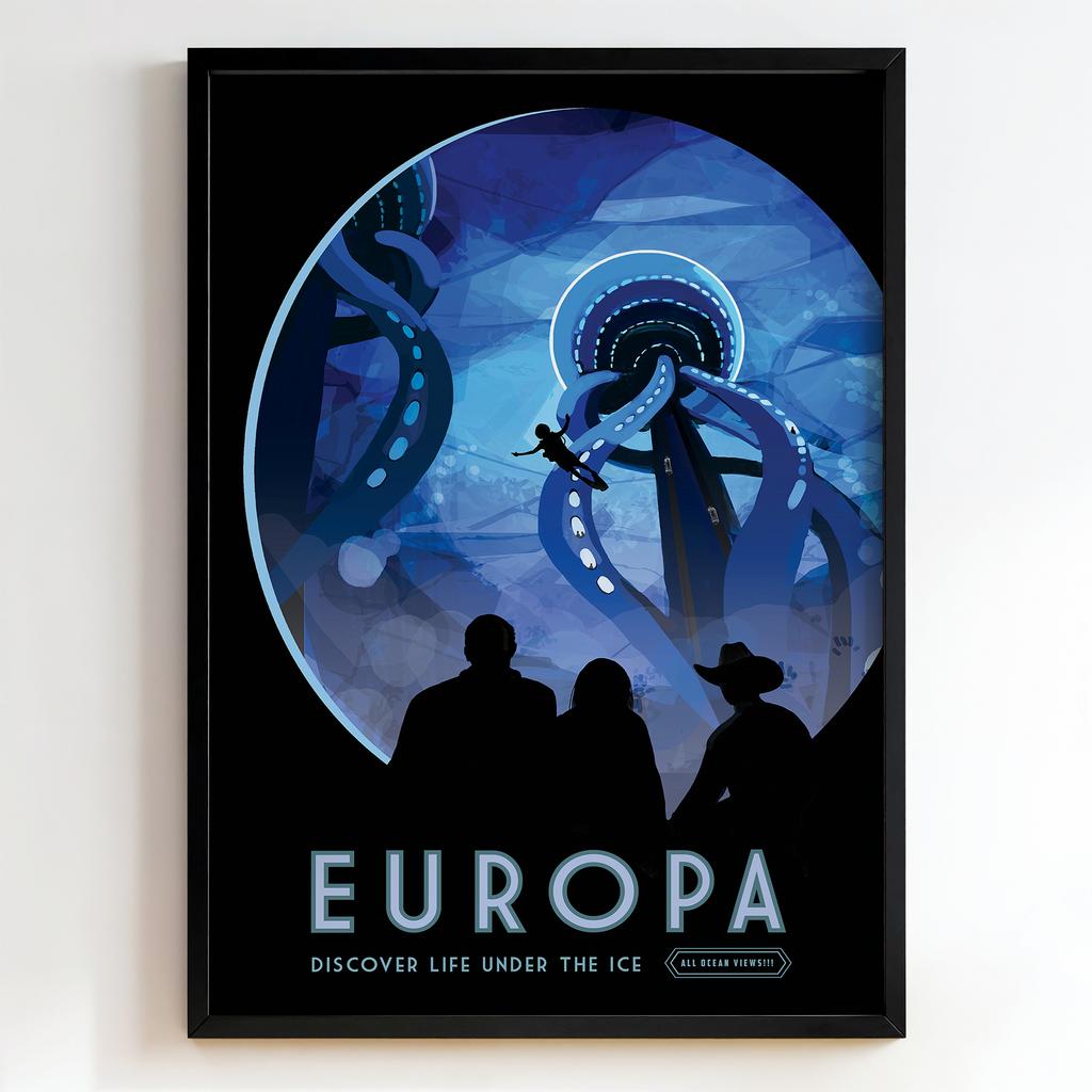 Ретро постер "Europa – Discover Life Under the Ice (Space Travel Poster)"
