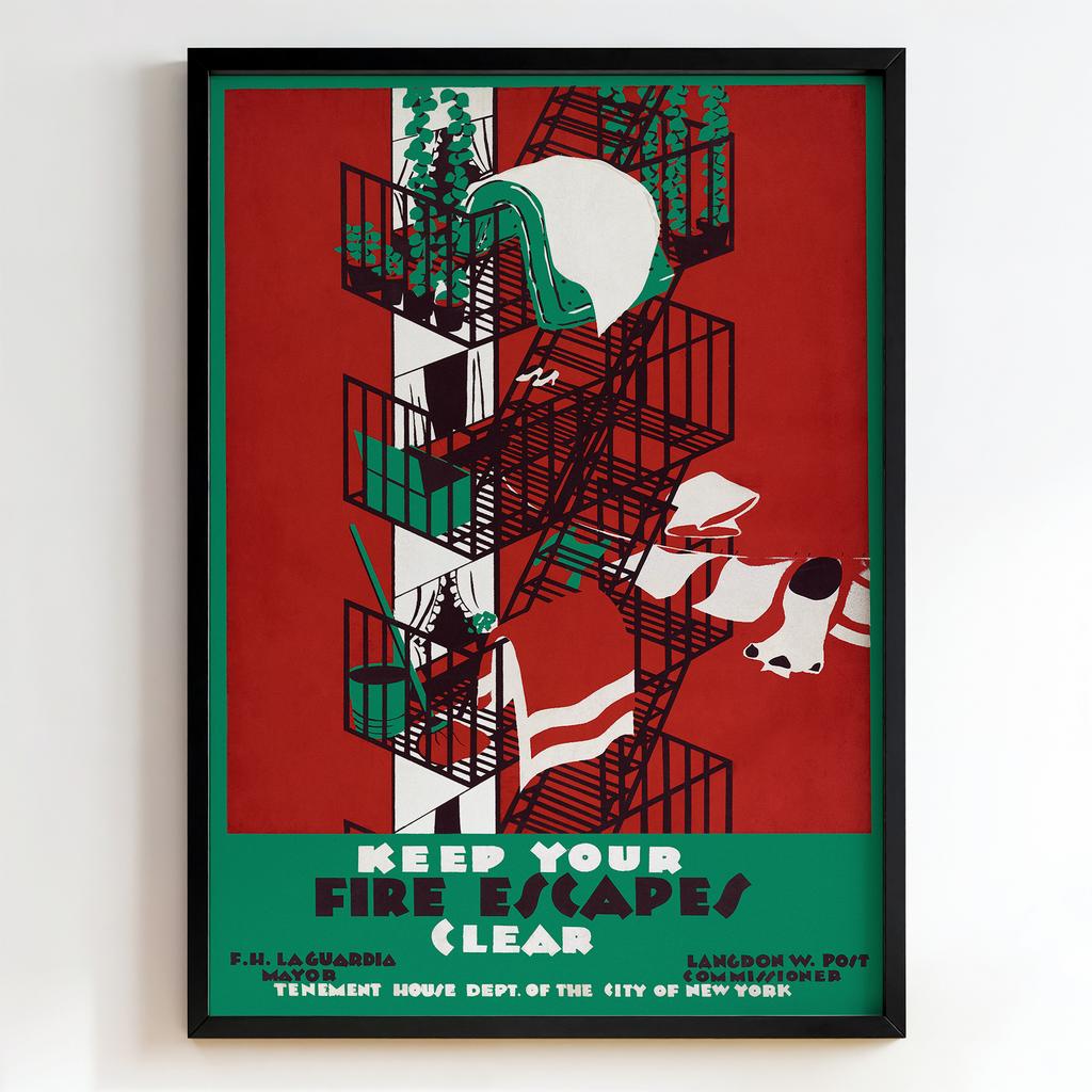 Ретро постер "Keep Your Fire Escapes Clear – Tenement House Dept. of the City of New York (1938)"