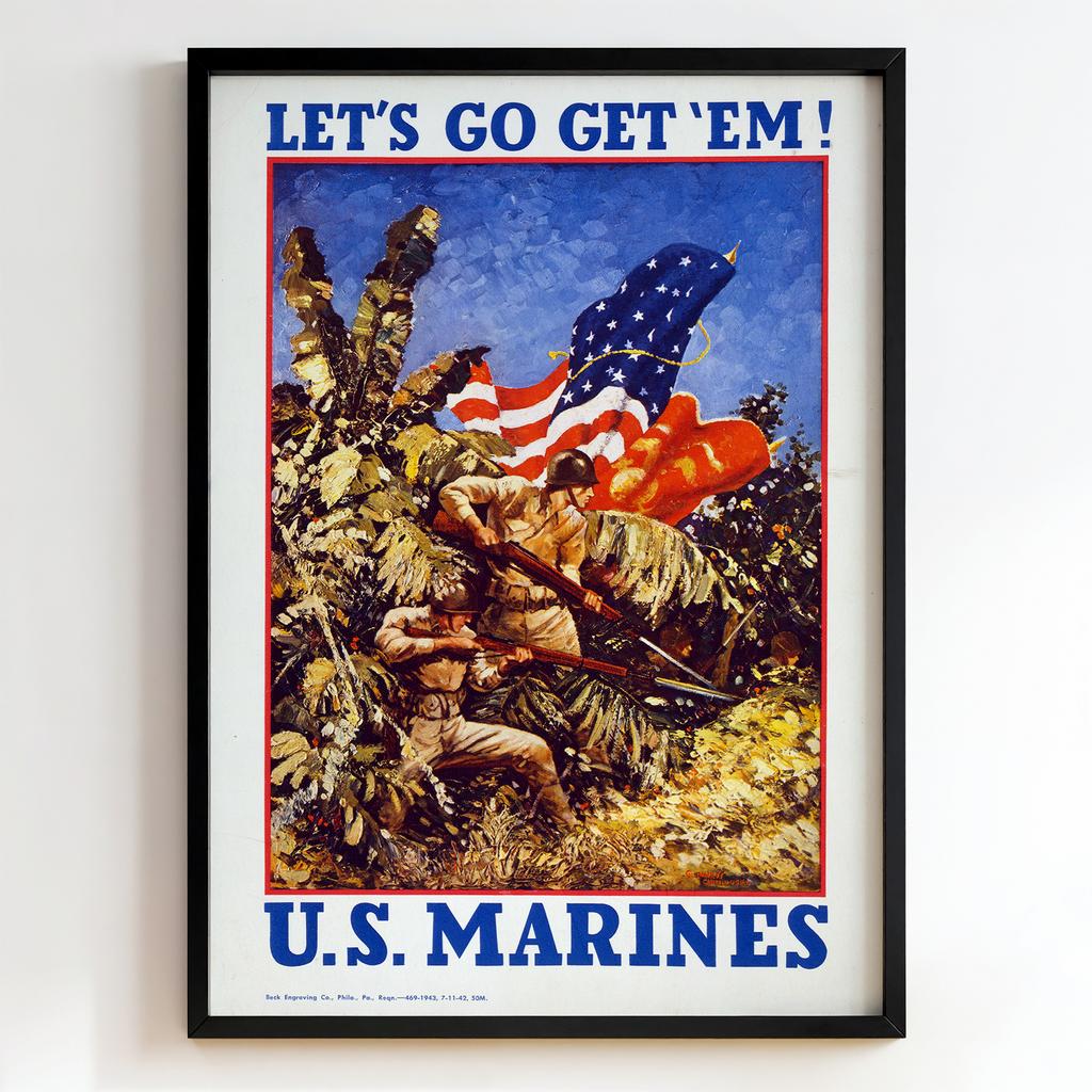 Ретро постер "Let’s Go Get ’Em! – U.S. Marines – James Montgomery Flagg (c.1942)"
